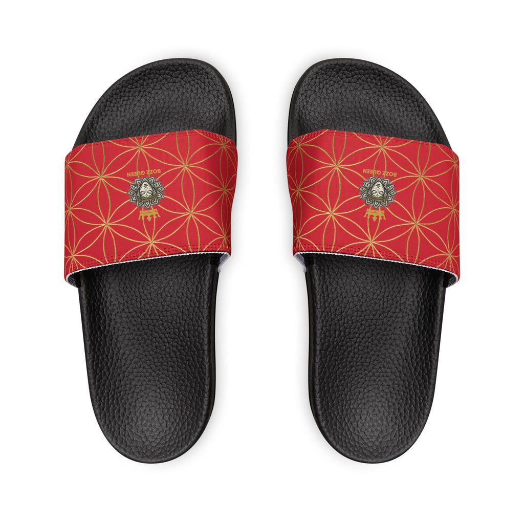 Bozz Queen Dark Red Flower of Life Women's Sandals - Removable Strap Beach Slides