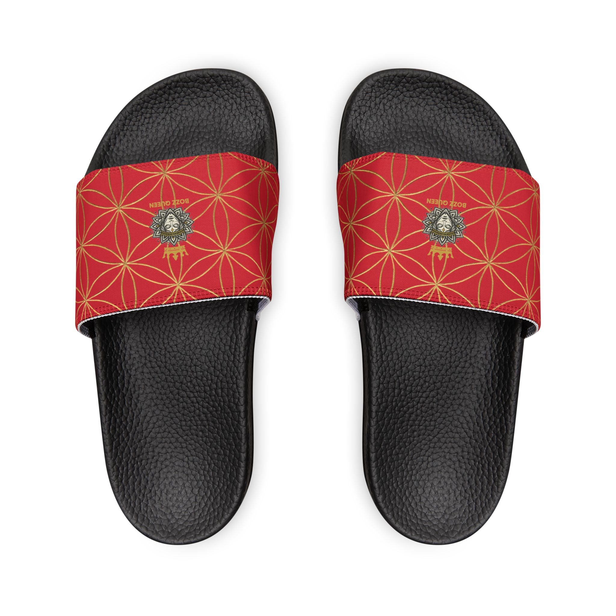 Bozz Queen Dark Red Flower of Life Women's Sandals - Removable Strap Beach Slides