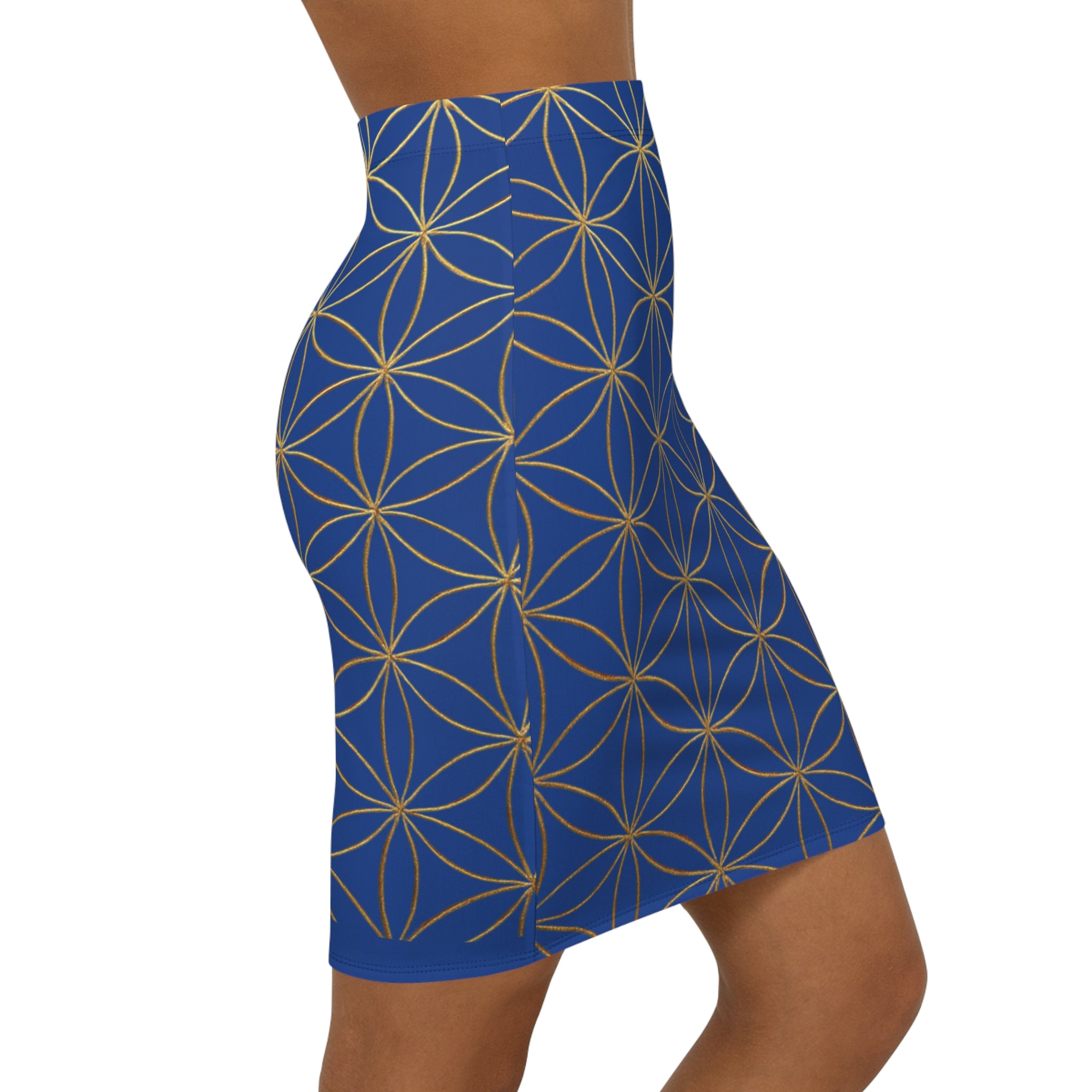 Dark Blue Flower of Life Pencil Skirt - Women's Chic Office & Date Night Skirt