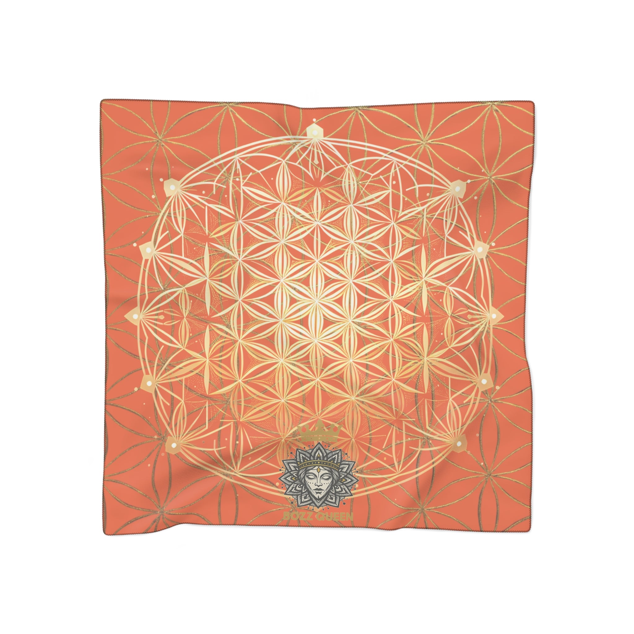 Flower of Life Orange Poly Scarf for Spiritual Healing and Style