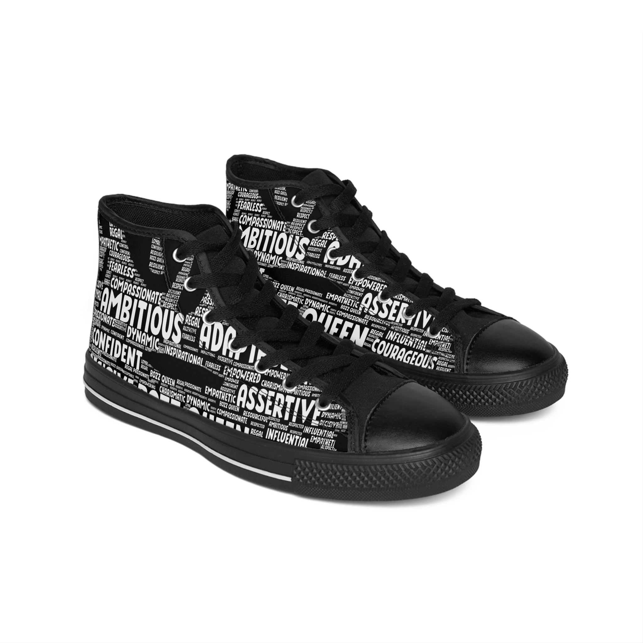 Women's Inspirational High-Top Sneakers - Black & White Empowerment Footwear