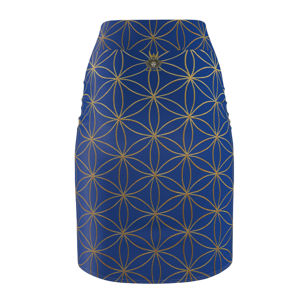 Dark Blue Flower of Life Pencil Skirt - Women's Chic Office & Date Night Skirt
