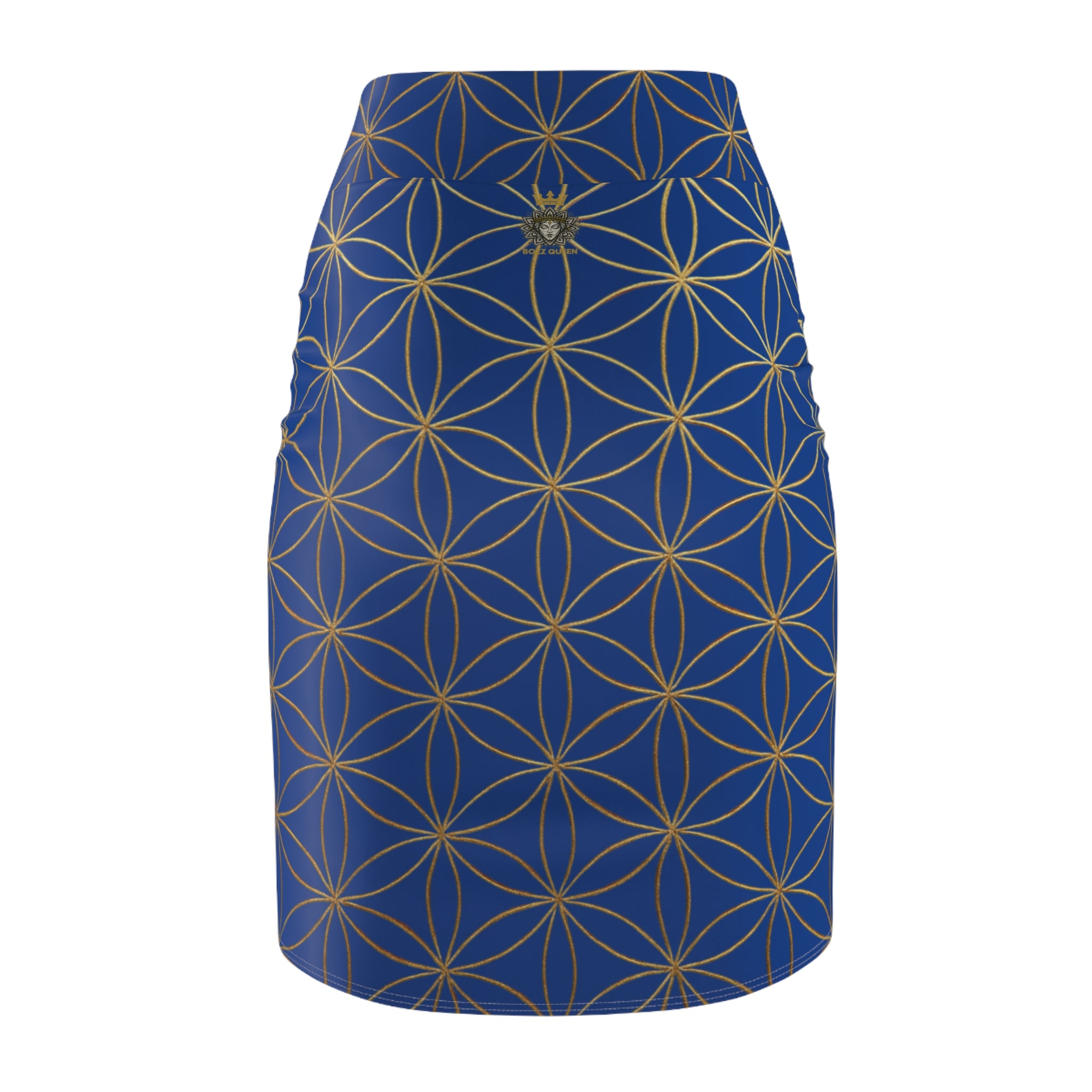 Dark Blue Flower of Life Pencil Skirt - Women's Chic Office & Date Night Skirt
