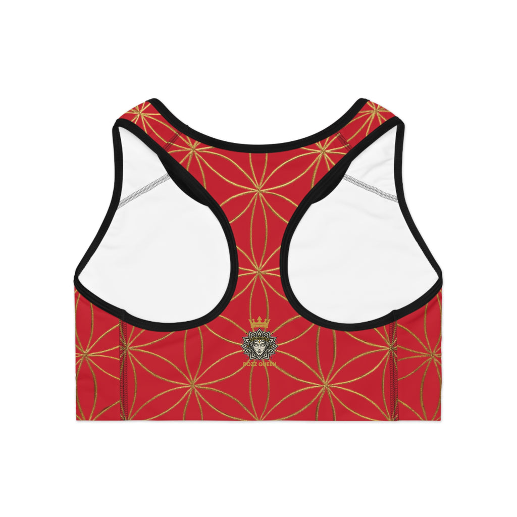 Bozz Queen Dark Red & Gold Flower of Life Sports Bra - Yoga Workout Top