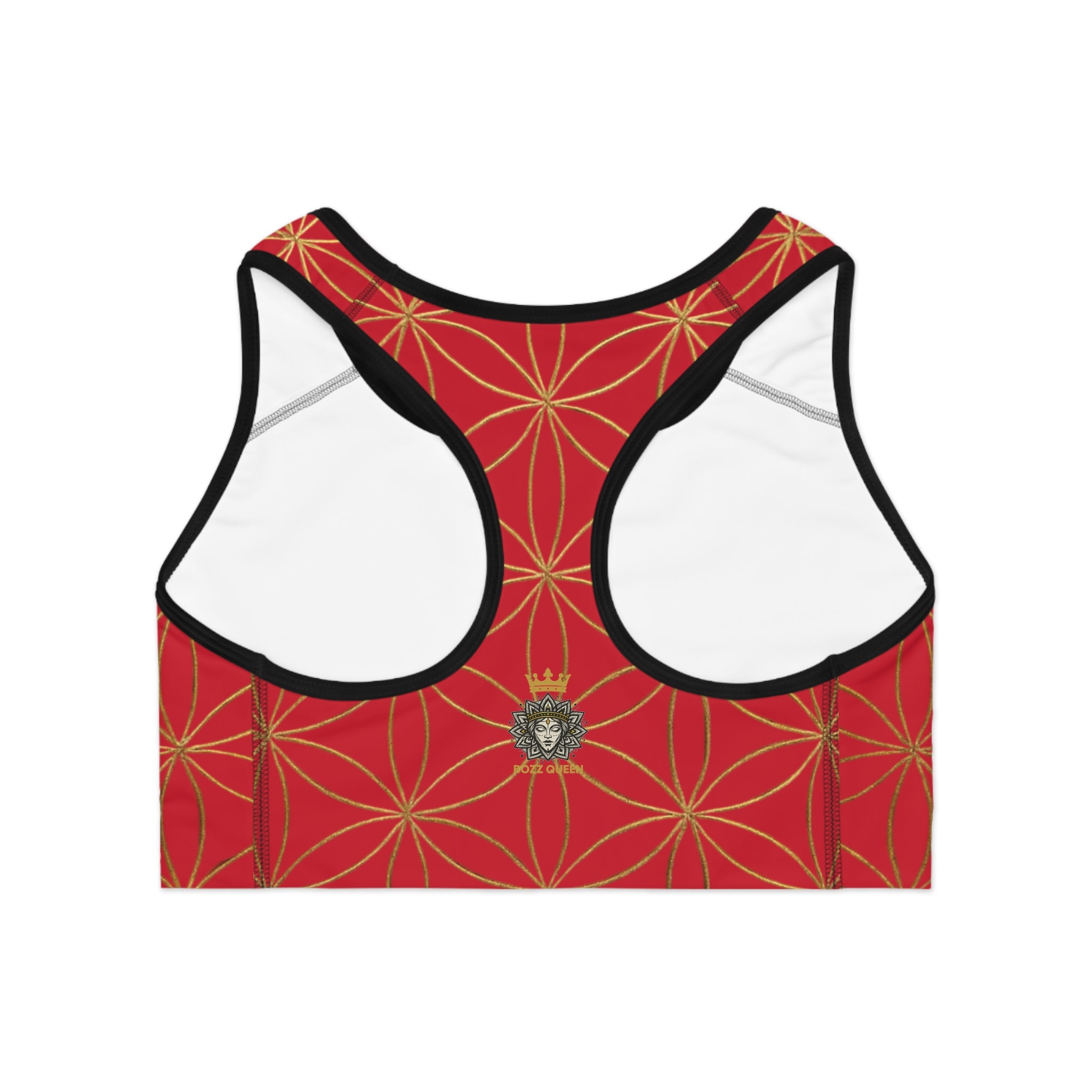 Bozz Queen Dark Red & Gold Flower of Life Sports Bra - Yoga Workout Top