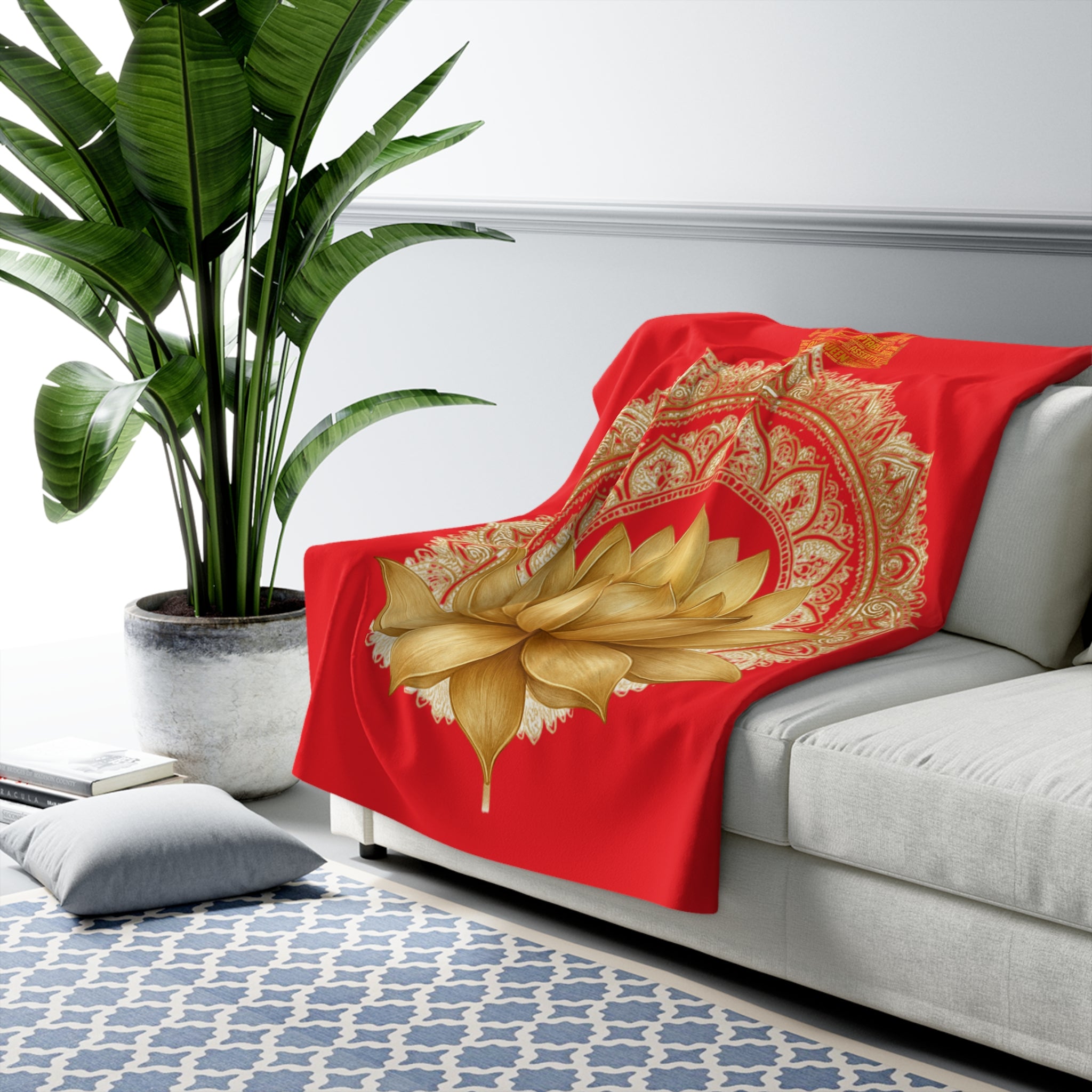 Crown Chakra Red Lotus Sherpa Blanket - Grounded Spirituality & Divine Power