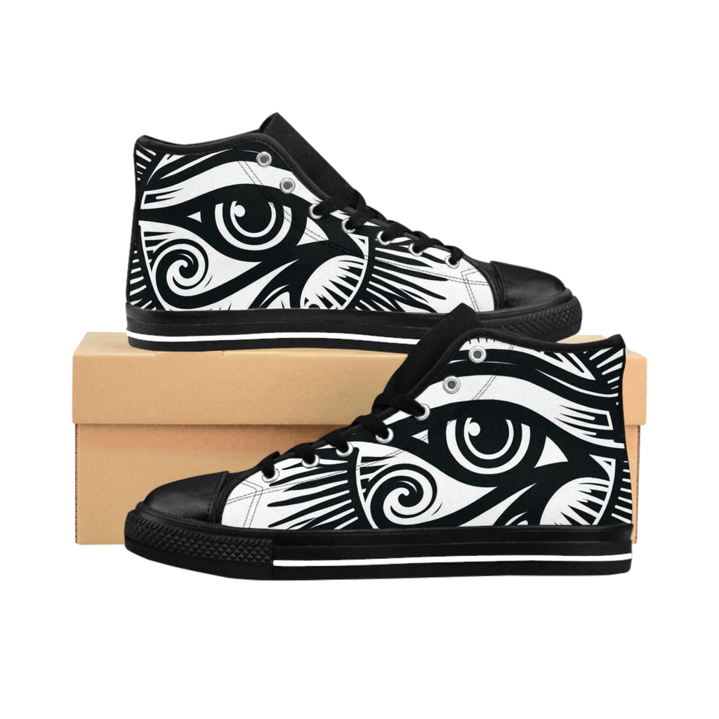BOZZ QUEEN High-Top Sneakers - Artistic Eye of Heru Design for Ancient Ancestors