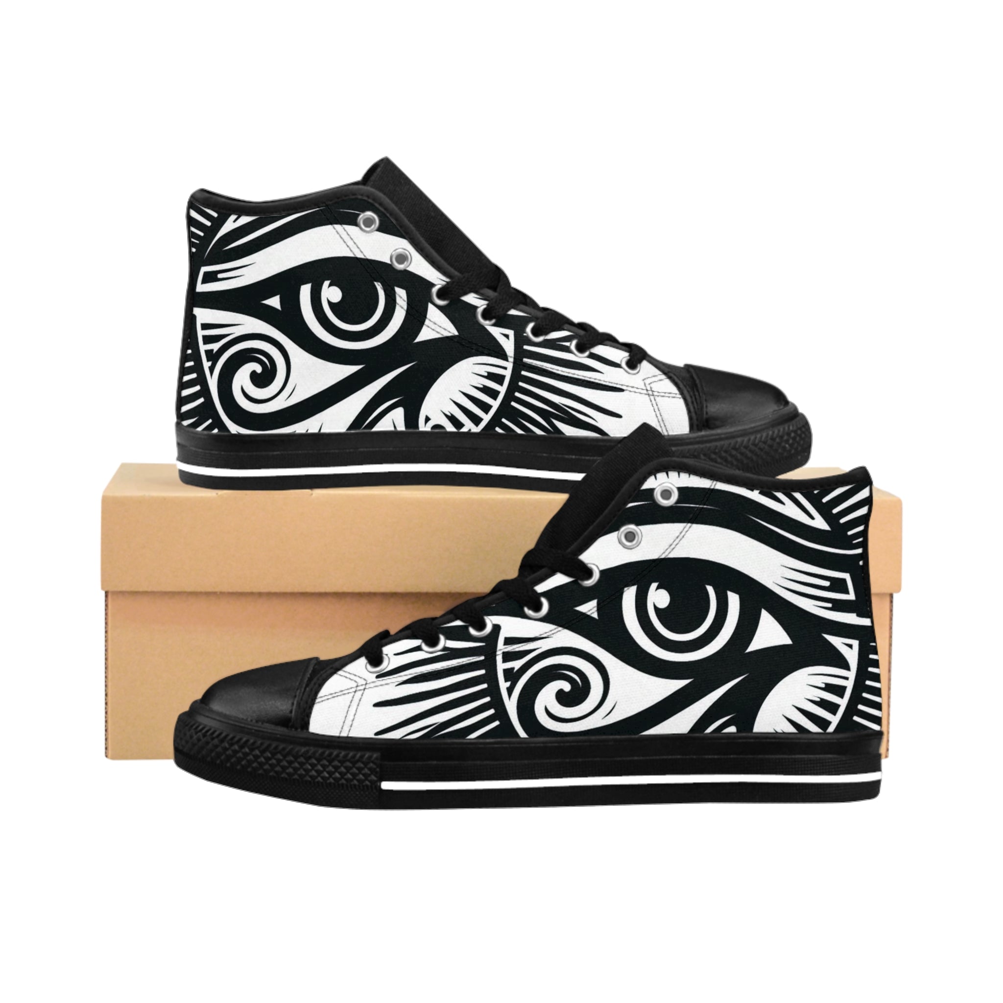 BOZZ QUEEN High-Top Sneakers - Artistic Eye of Heru Design for Ancient Ancestors