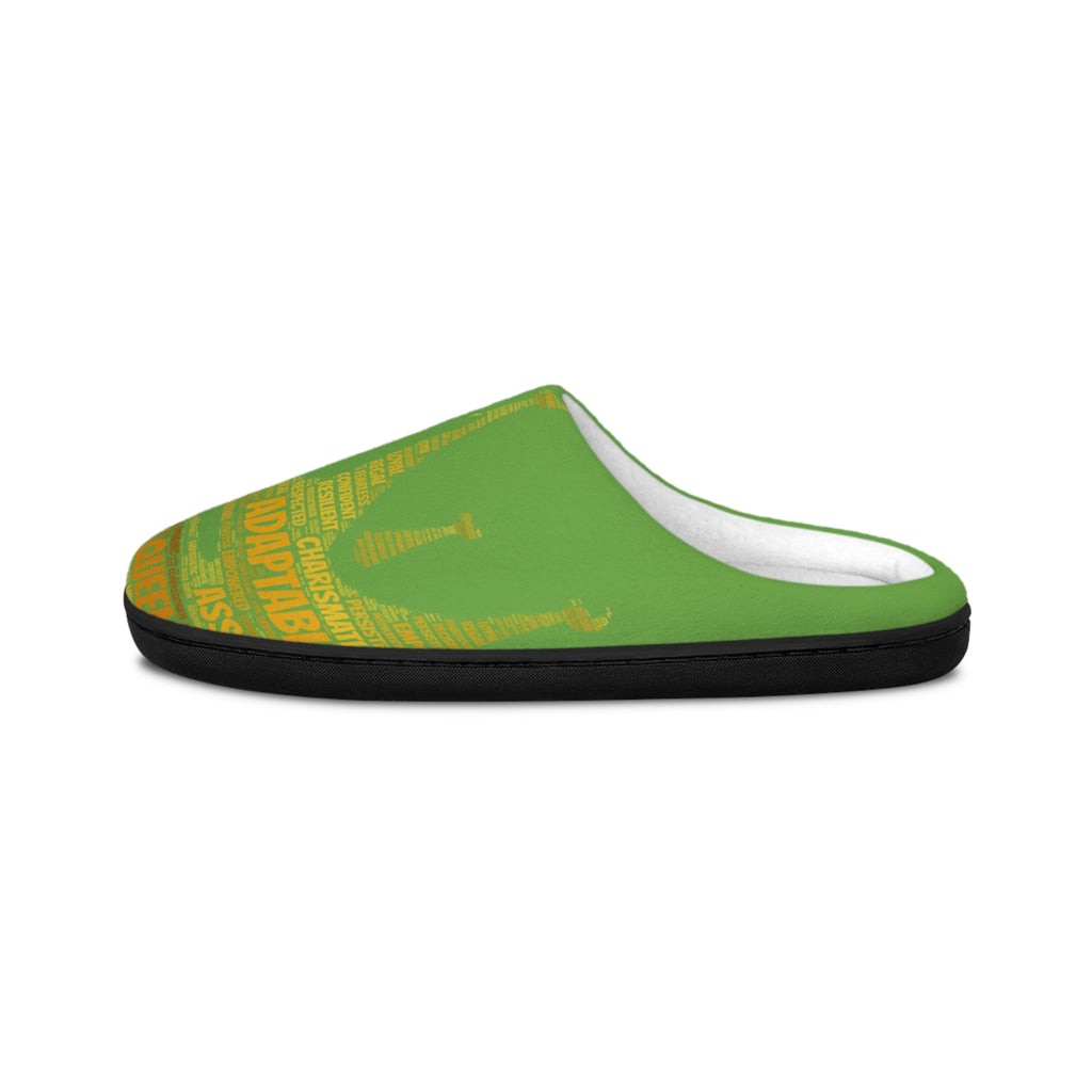 Bozz Queen Green & Gold Women's Indoor Slippers - Soft Flannel House Shoes