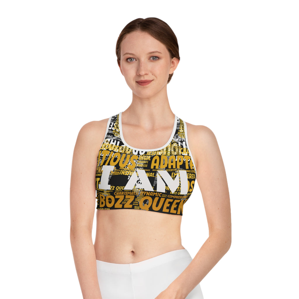 BOZZ QUEEN I AM Series Sports Bra - Custom All Over Print | Premium Activewear