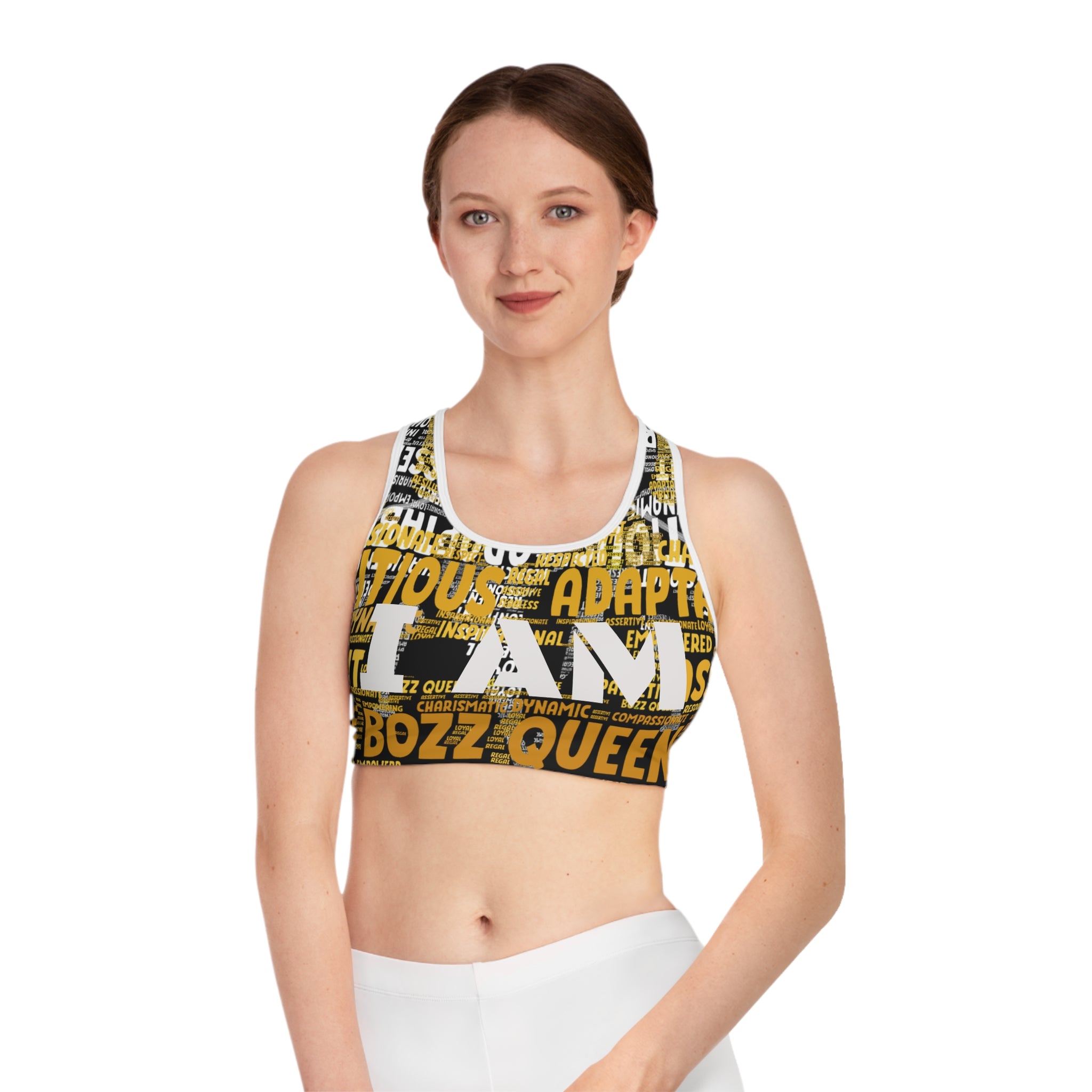 BOZZ QUEEN I AM Series Sports Bra - Custom All Over Print | Premium Activewear