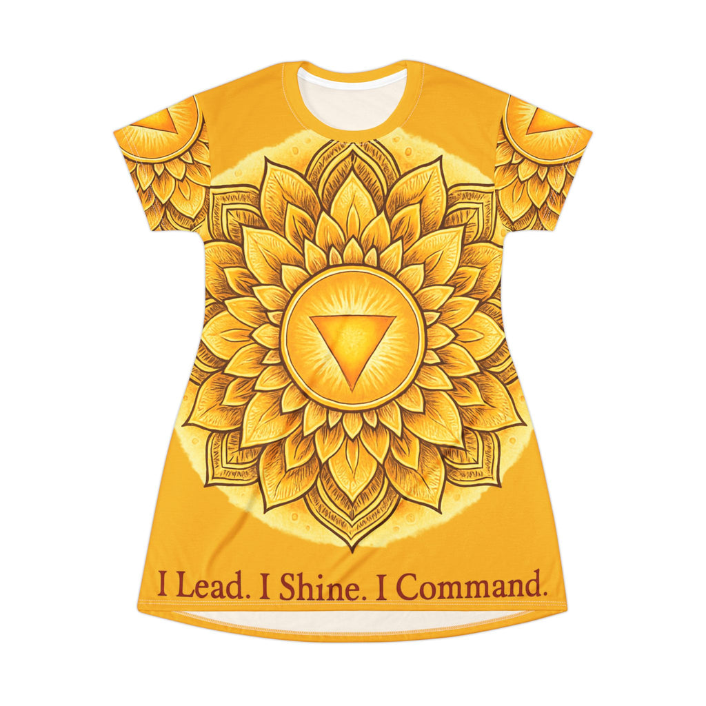 Yellow Empowerment Flow T-Shirt Dress - I Lead. I Shine. I Command. | Confidence Affirmation Wear