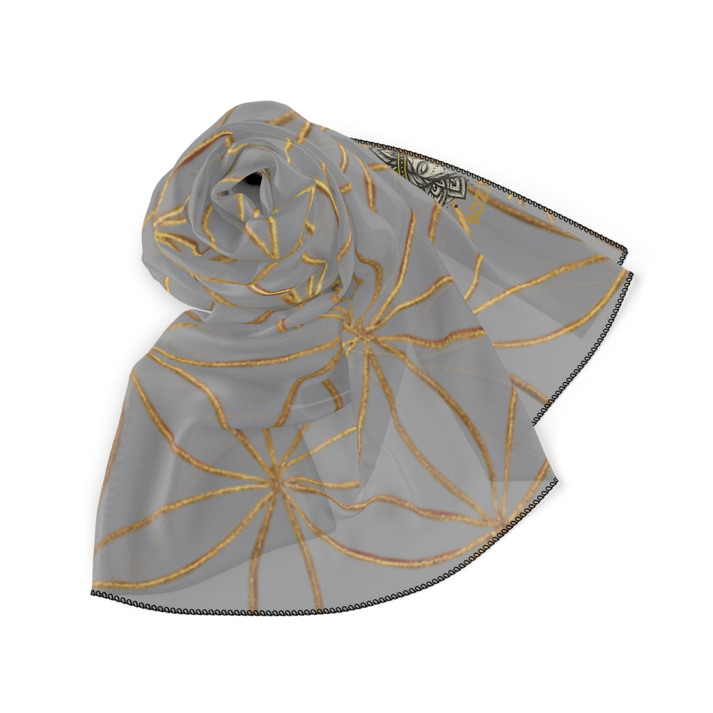 Bozz Queen Flower of Life Scarf - Grey & Gold Elegant Lightweight Poly Scarf