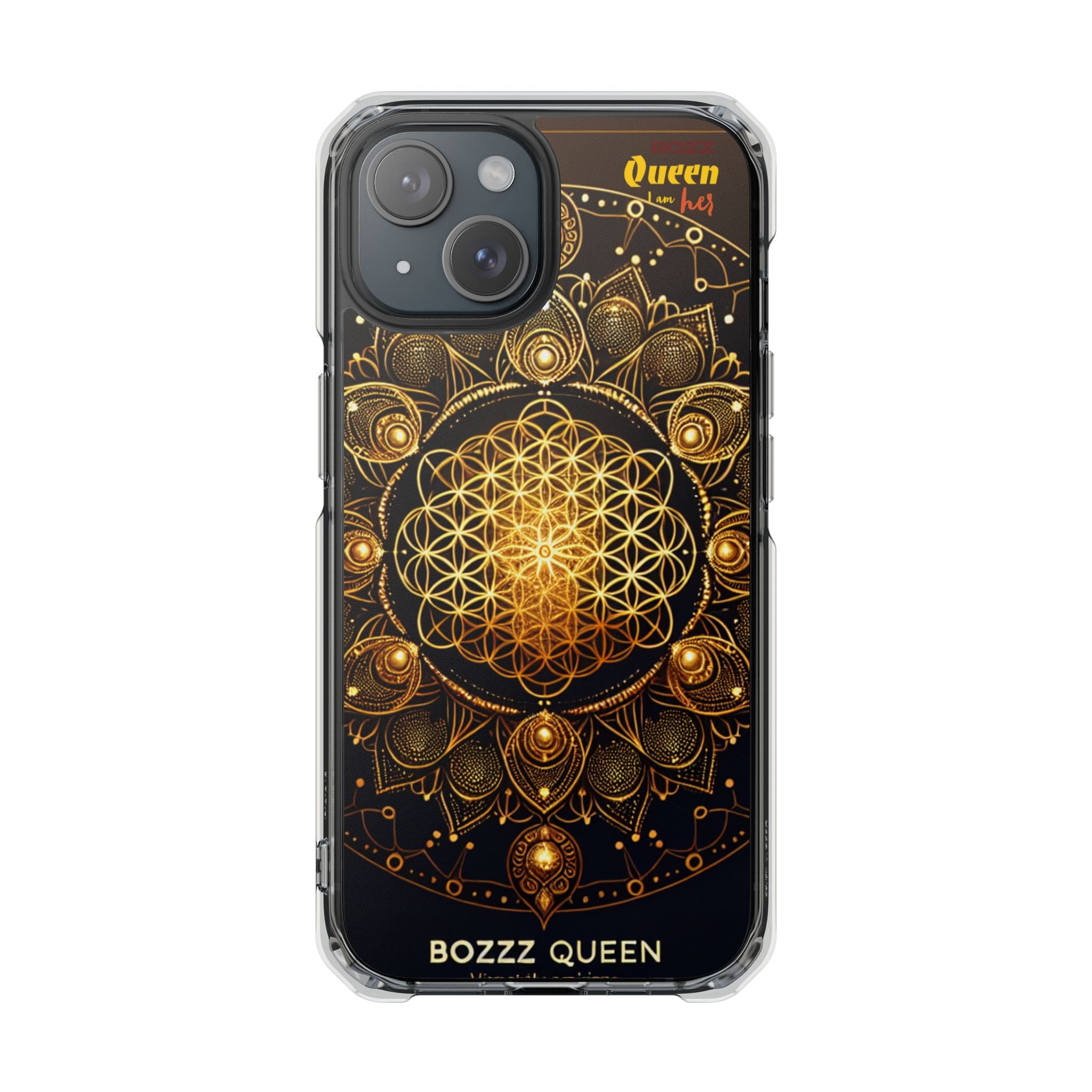 Magnetic Phone Case with Spiritual Mandala Design, Bozz Queen, Durable Clear Impact Case, Unique Gift for Spiritual Seekers, Phone Accessory