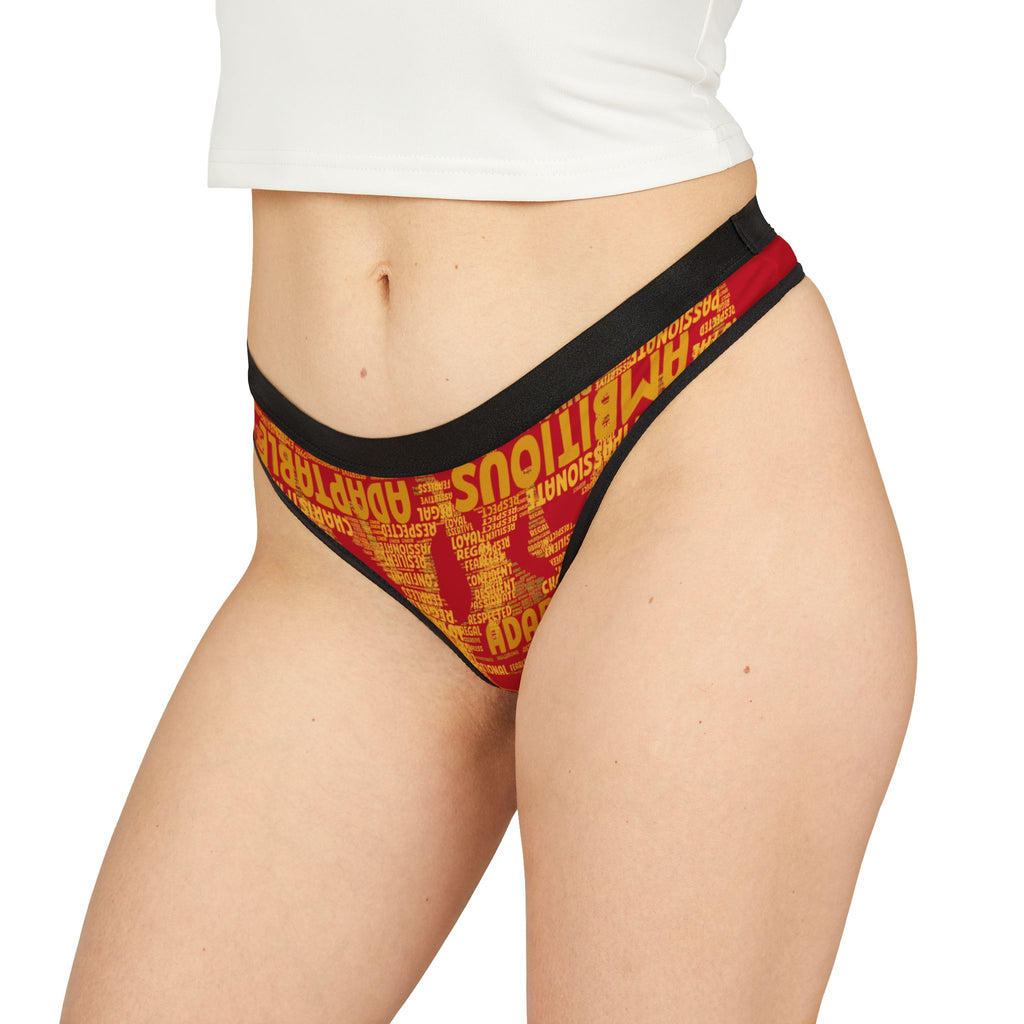 Women's Dark Red Yellow Thongs - Bold Statement Motivational Lingerie