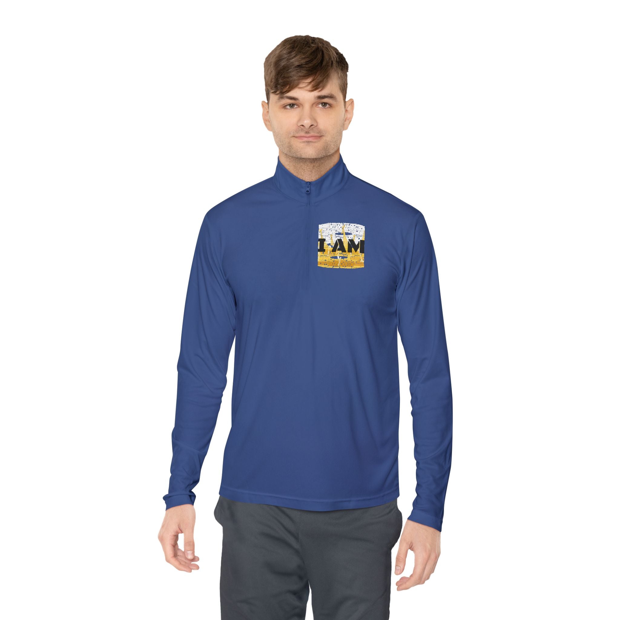 I AM Unisex Quarter-Zip Pullover - Motivational Activewear for Gym & Yoga