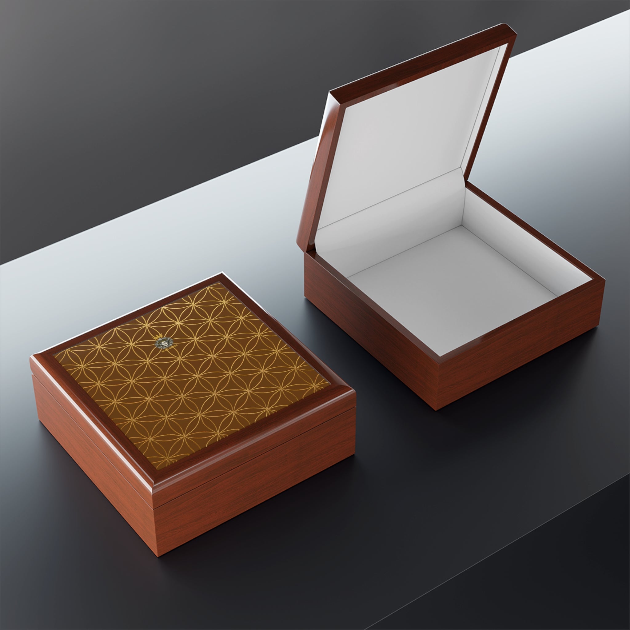 Flower of Life Jewelry Box - Brown & Gold Elegant Keepsake Organizer