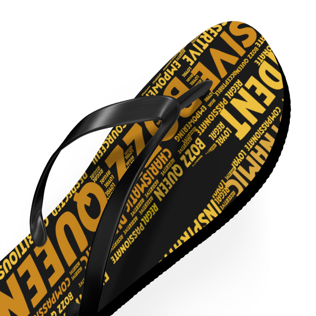 Bozz Queen Black & Gold Bold Statement Flip Flops - Tropical Beach Sandals