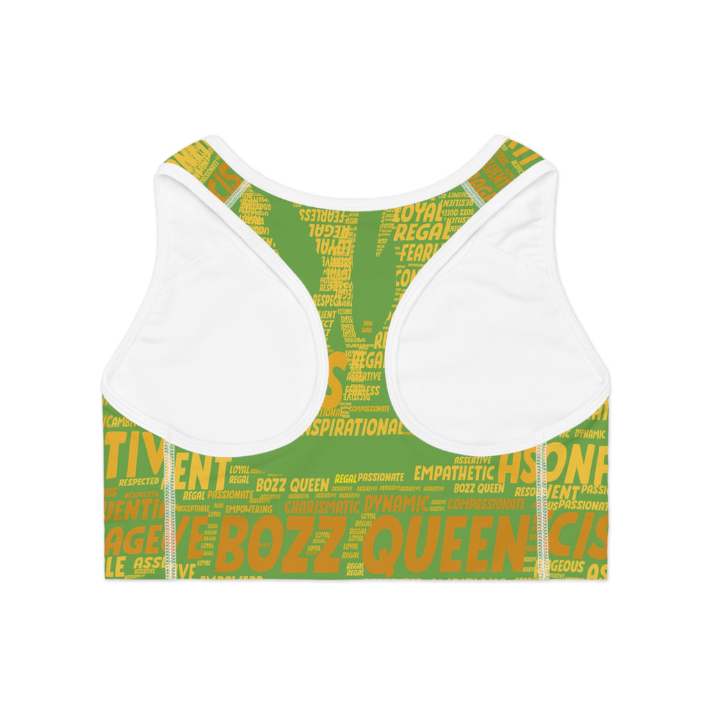 Empowered Words Sports Bra - Bozz Queen Origin Collection | Green & Yellow