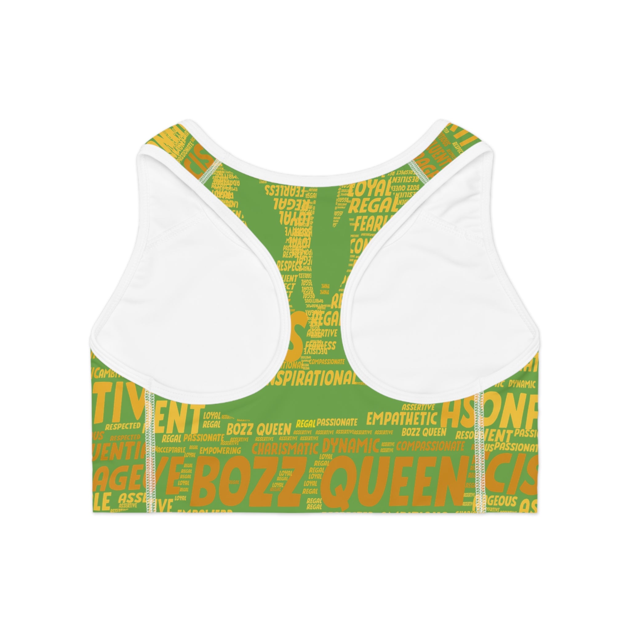 Empowered Words Sports Bra - Bozz Queen Origin Collection | Green & Yellow