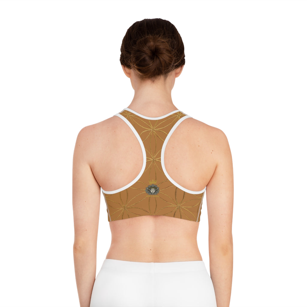 Bozz Queen Light Brown & Gold Flower of Life Sports Bra - Yoga Workout Top