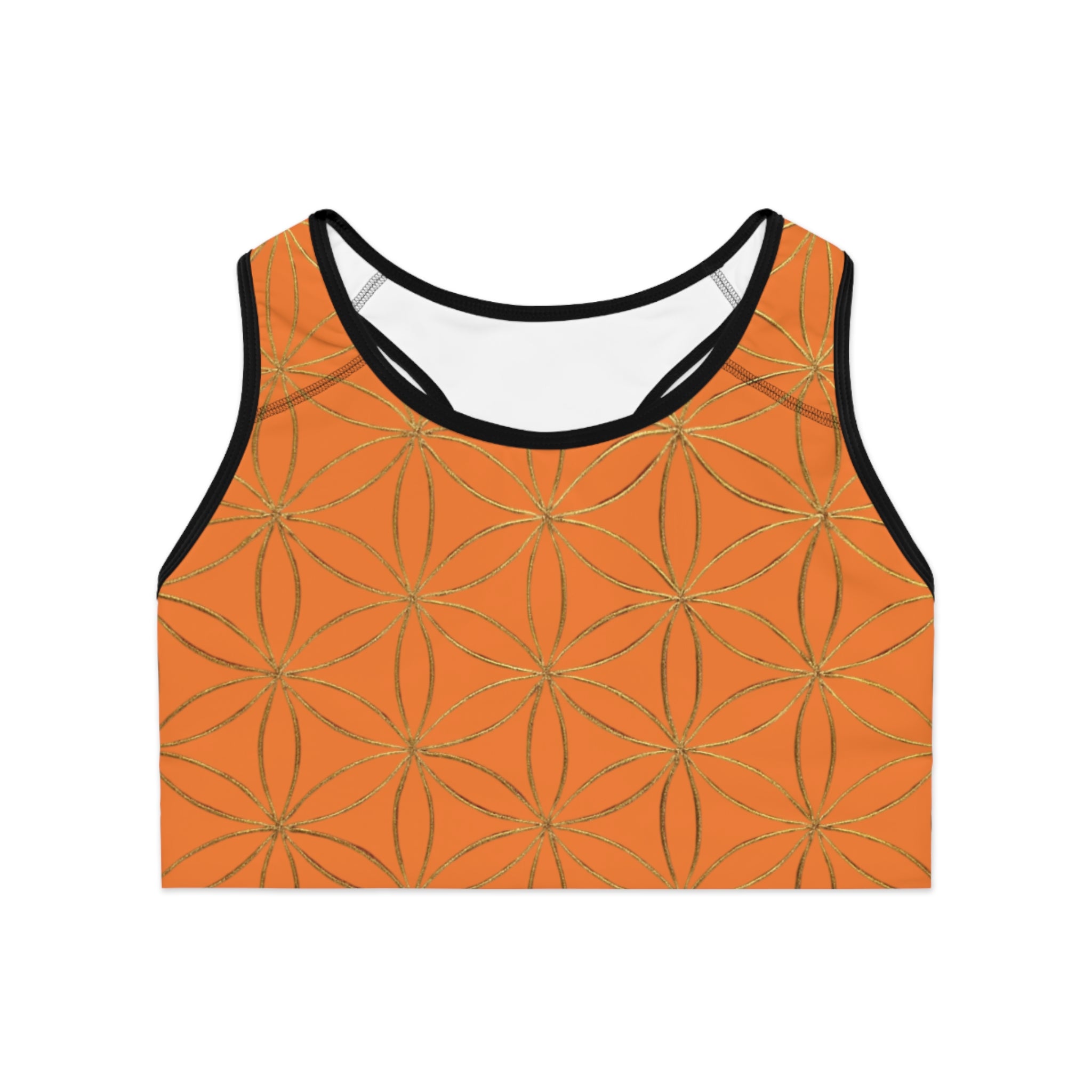 Bozz Queen Light Orange & Gold Flower of Life Sports Bra - Yoga Workout Top