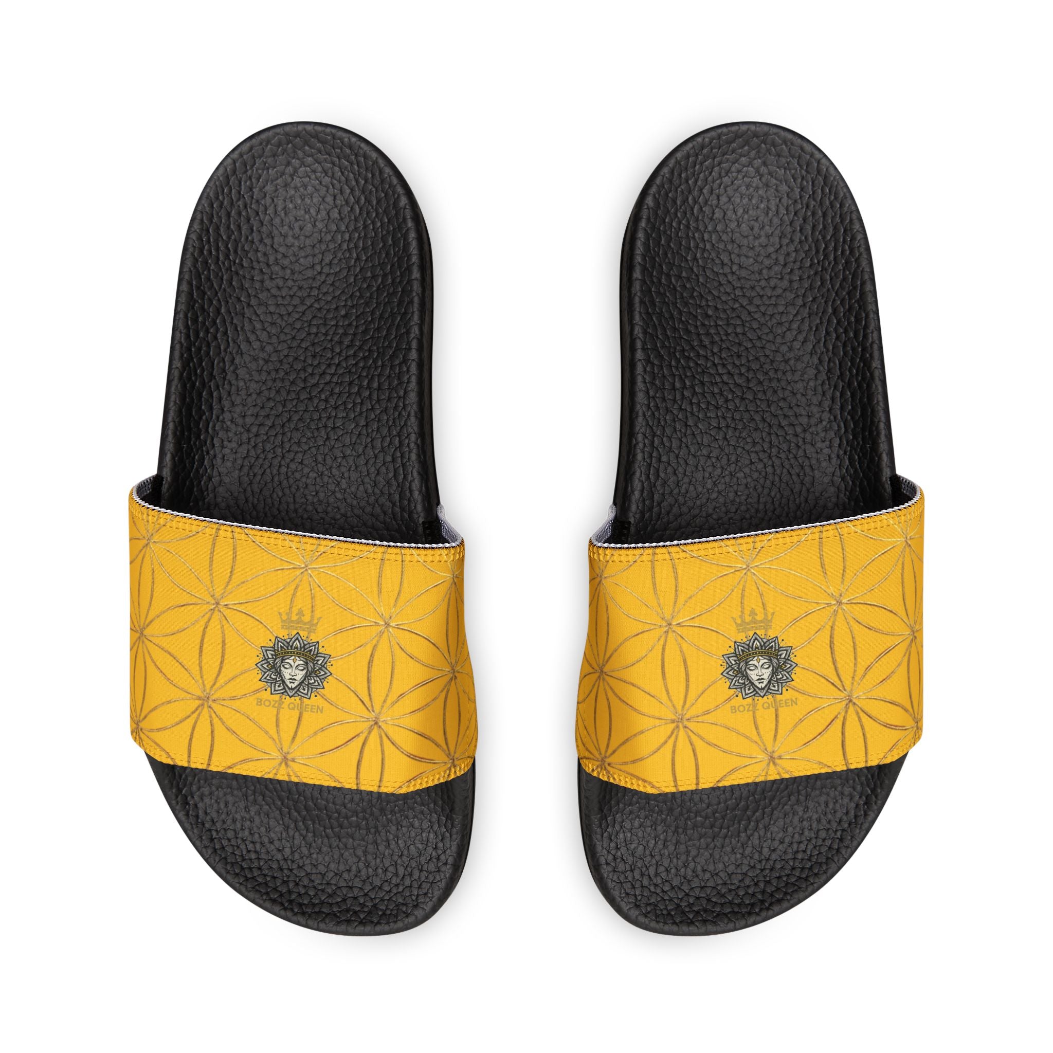 Bozz Queen Yellow Flower of Life Women's Sandals - Removable Strap Beach Slides