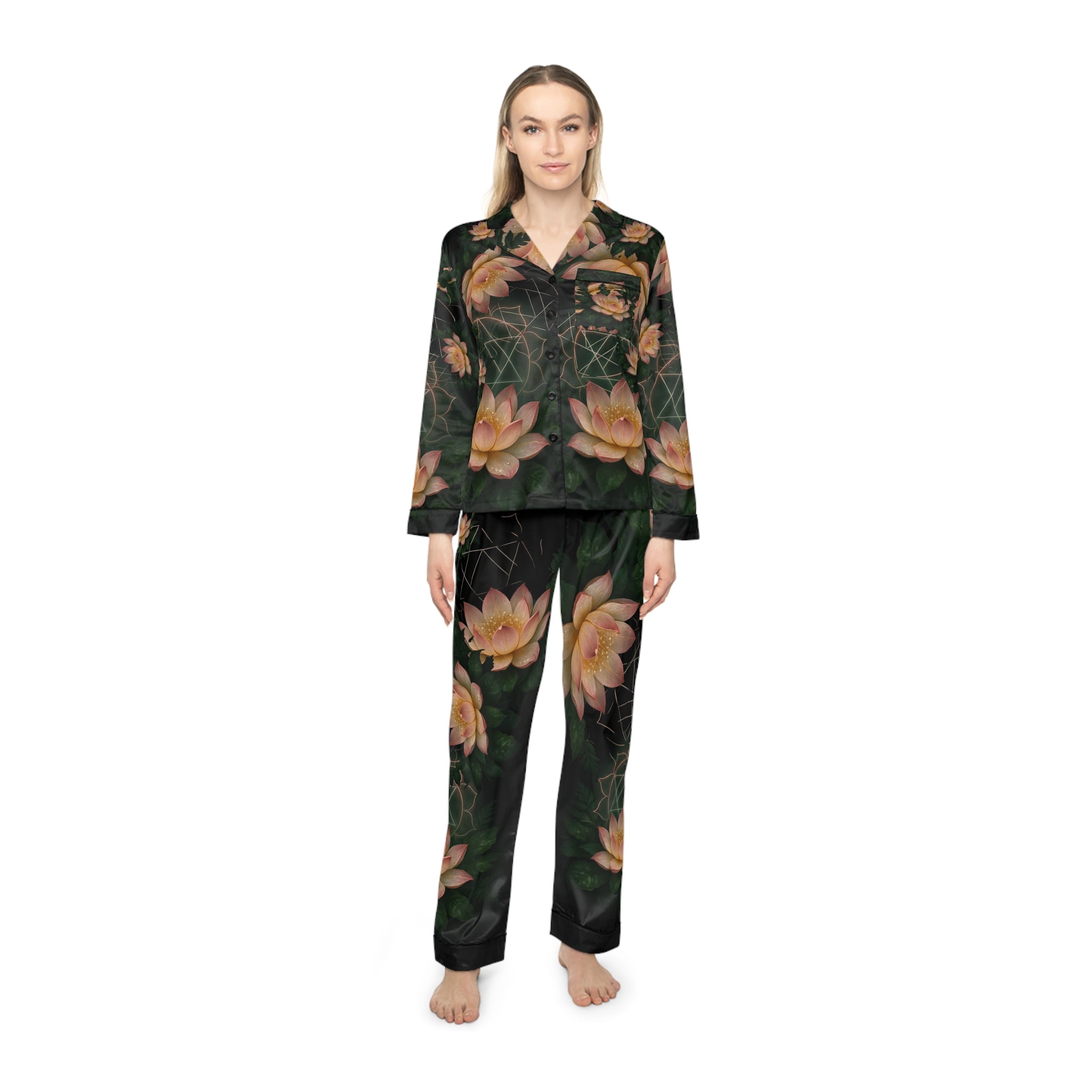 Heart Chakra Women's Satin Pajamas Set - Luxurious AOP Sleepwear Gift