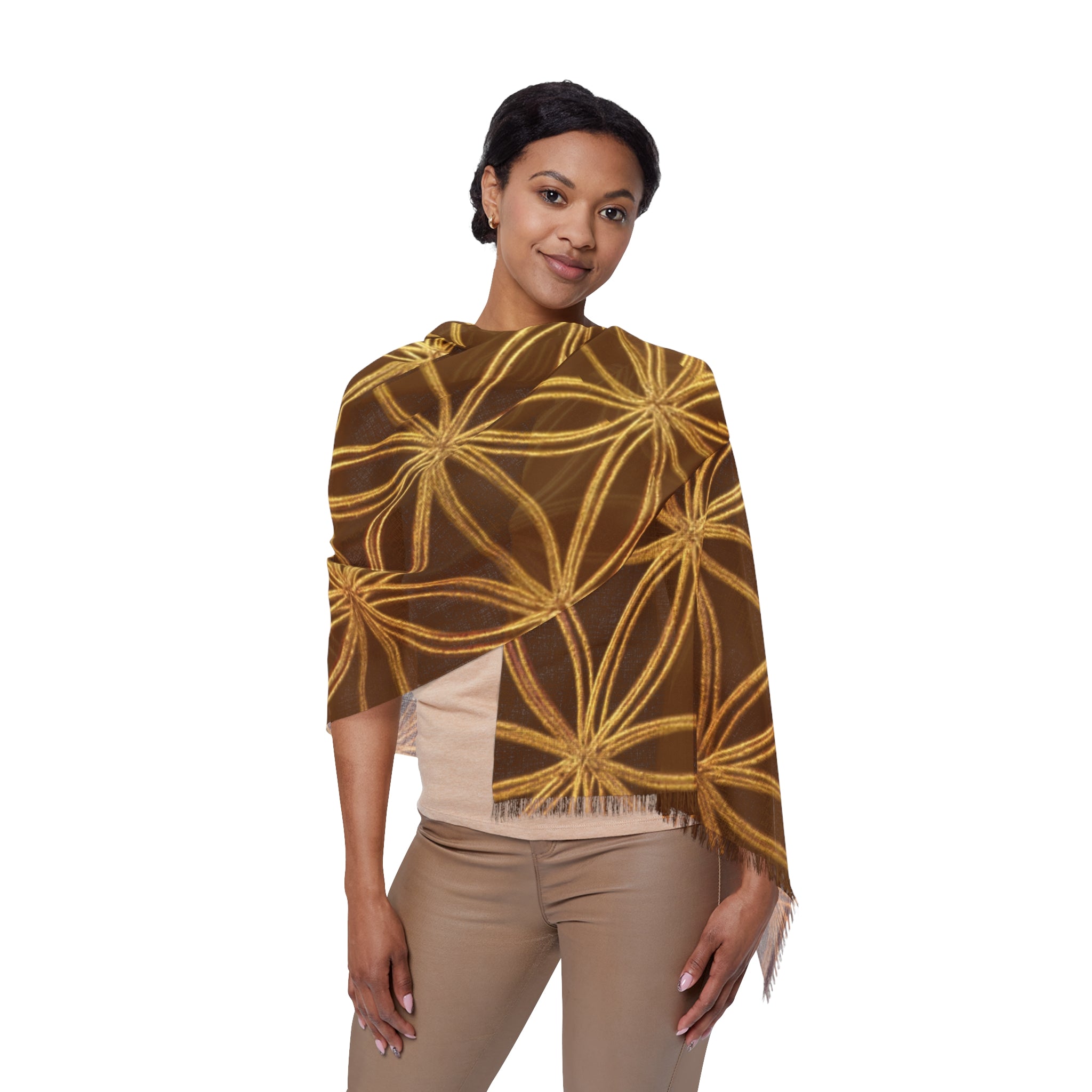Brown & Gold Flower of Life Scarf - Geometric Pattern | Bozz Queen