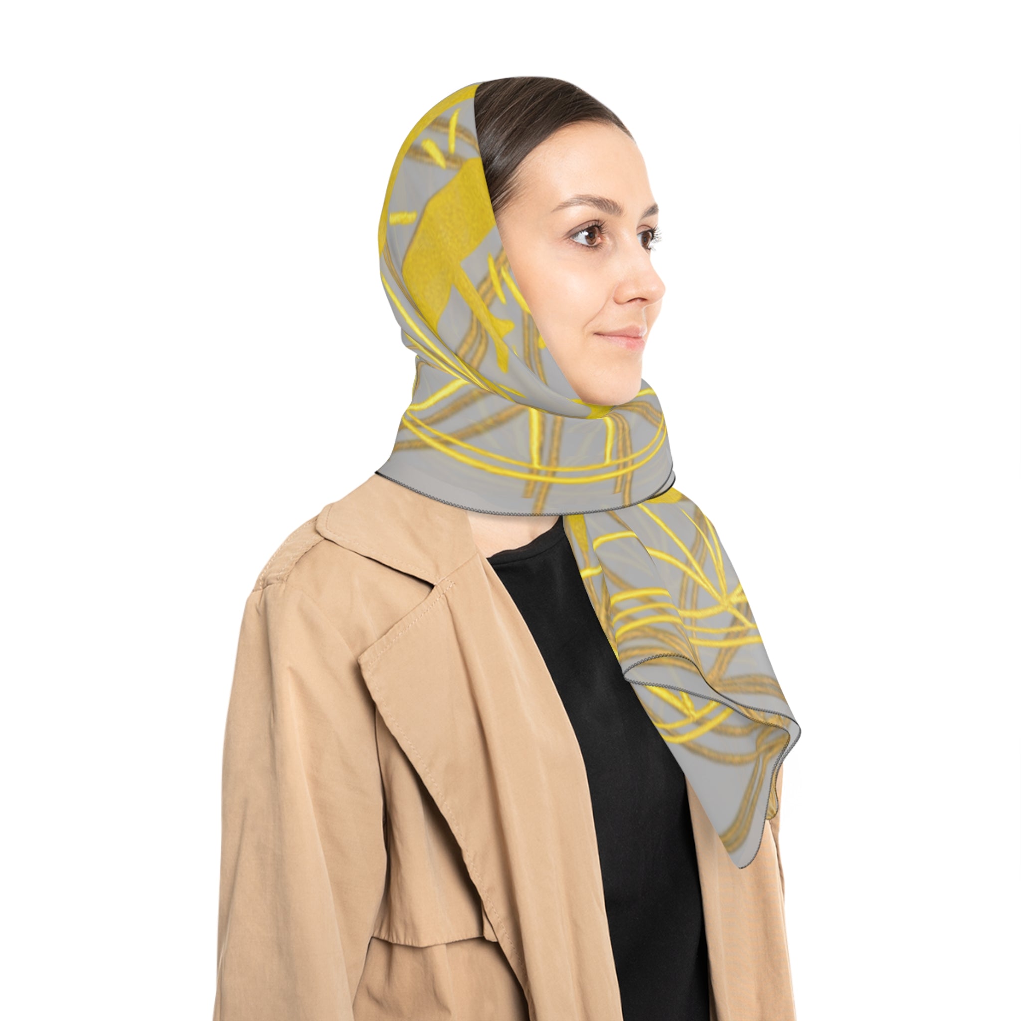 Bozz Queen Light Grey Poly Scarf - Vibrant Flower of Life Design for Stylish Women