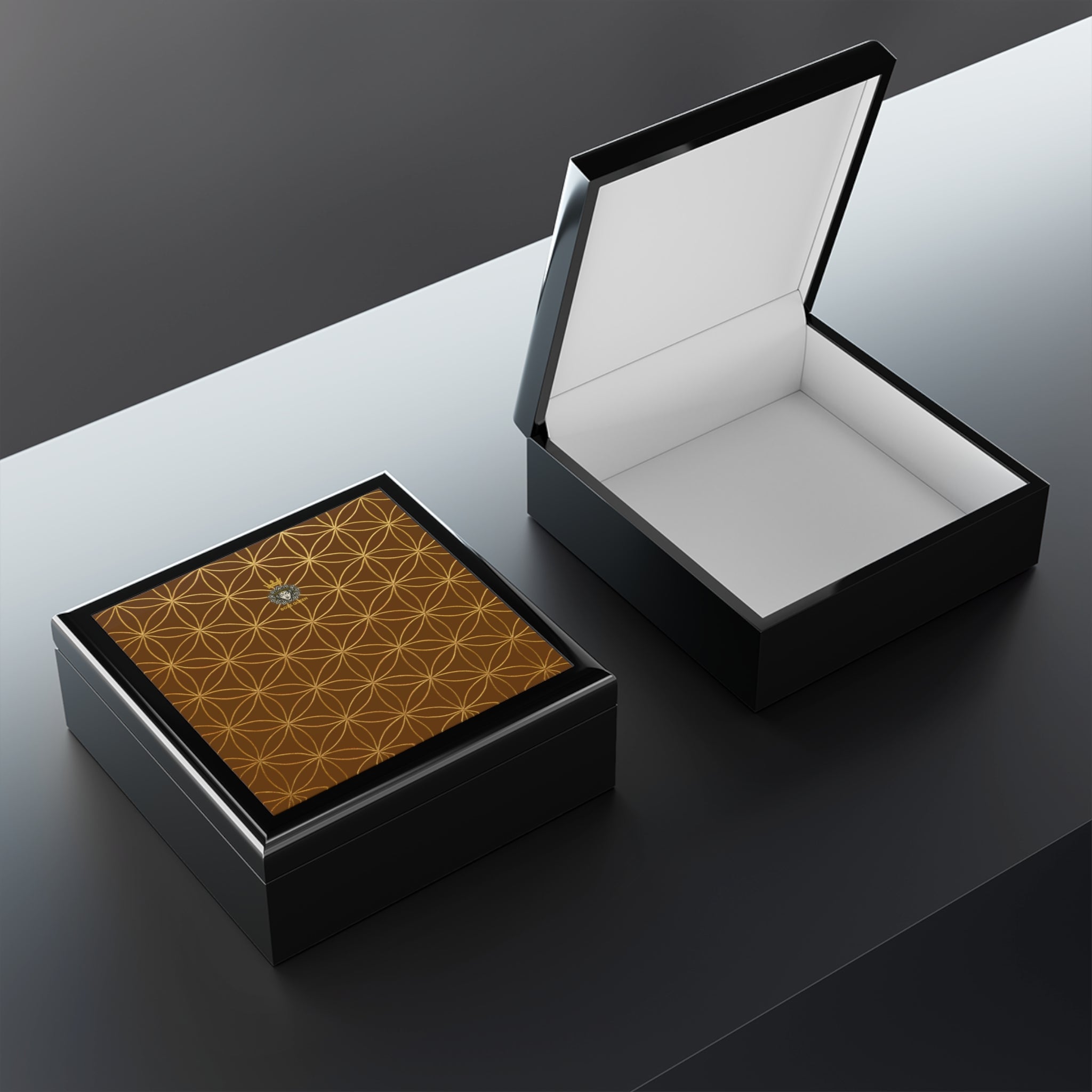 Flower of Life Jewelry Box - Brown & Gold Elegant Keepsake Organizer