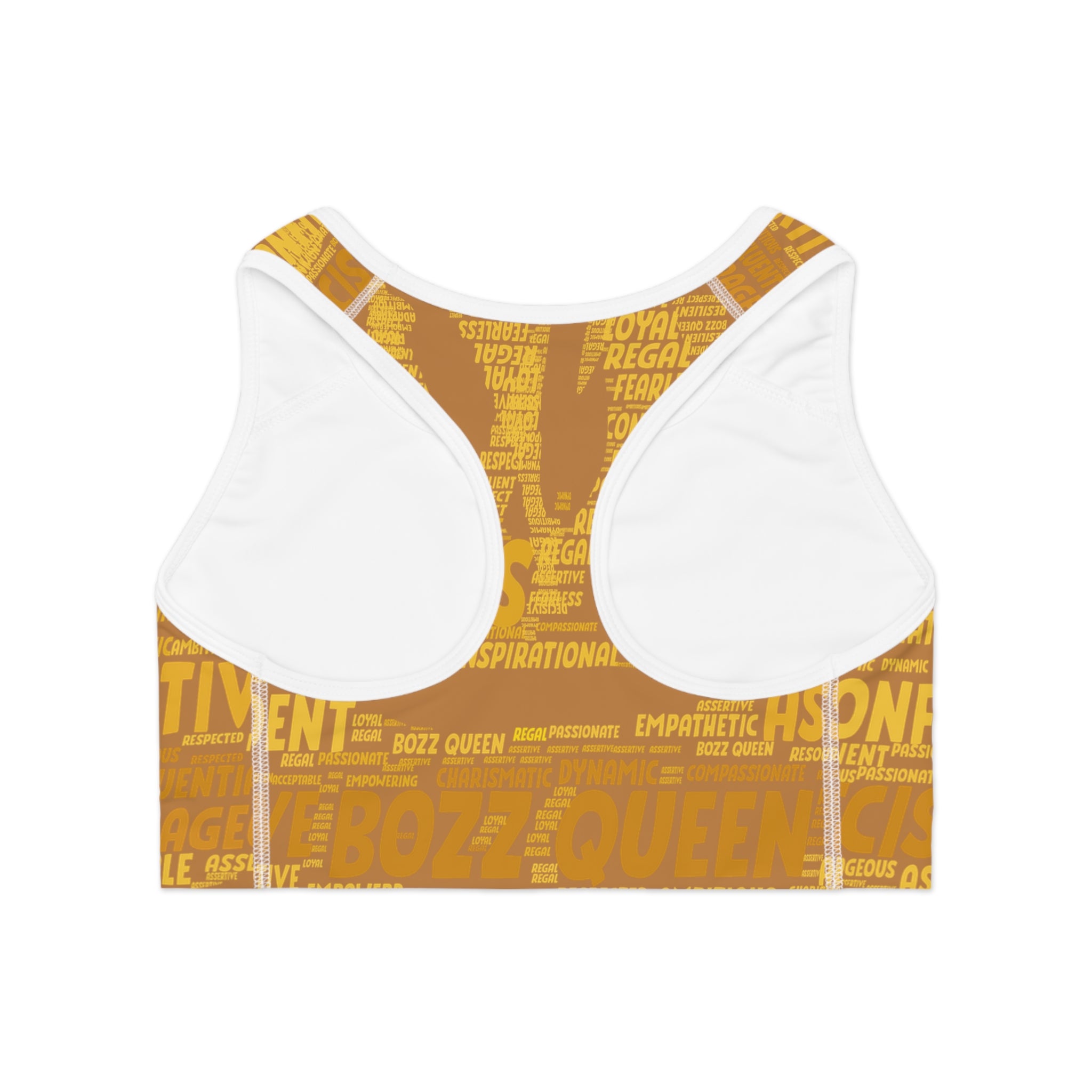 Empowered Words Sports Bra - Bozz Queen Origin Collection | Brown & Yellow