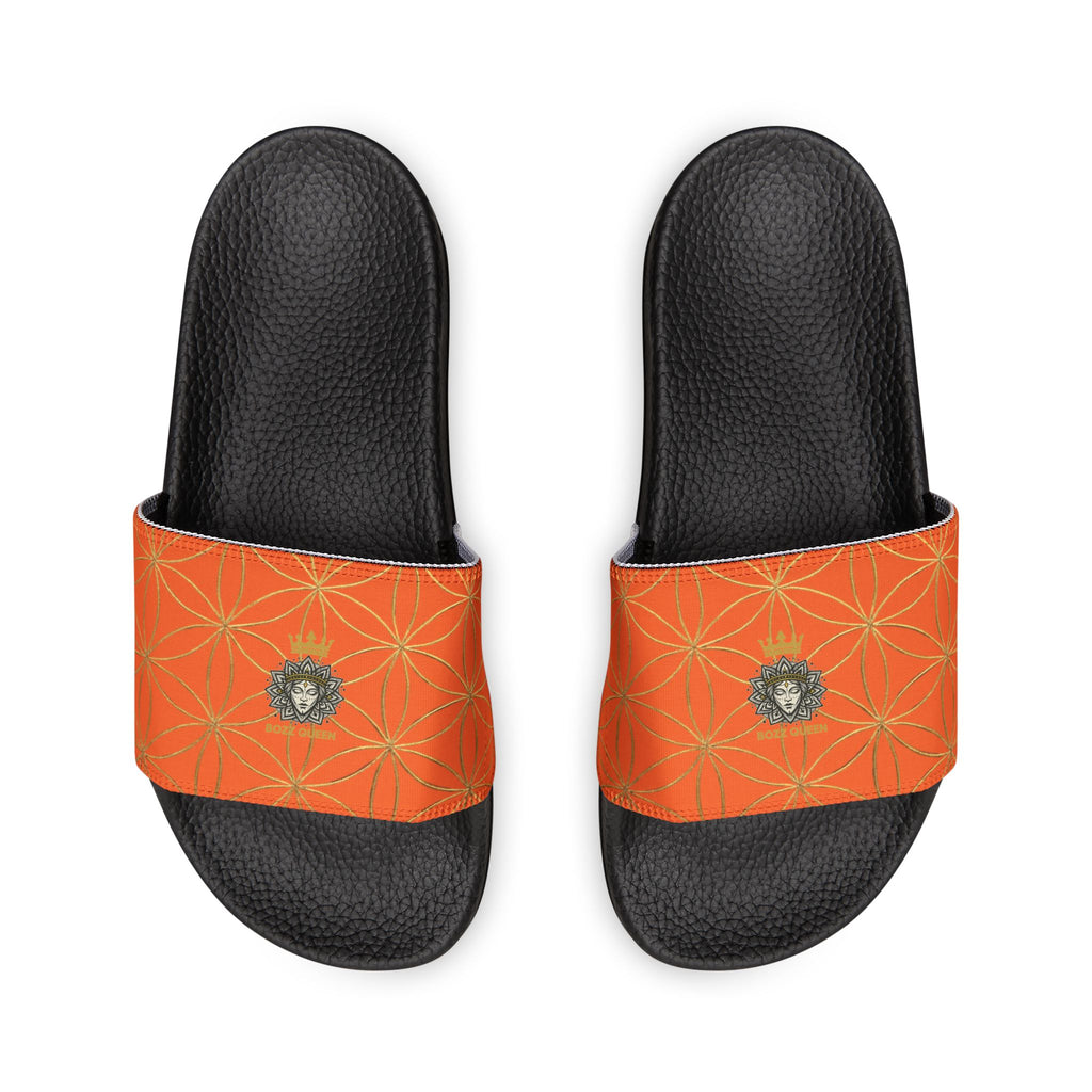 Bozz Queen Orange Flower of Life Women's Sandals - Removable Strap Beach Slides