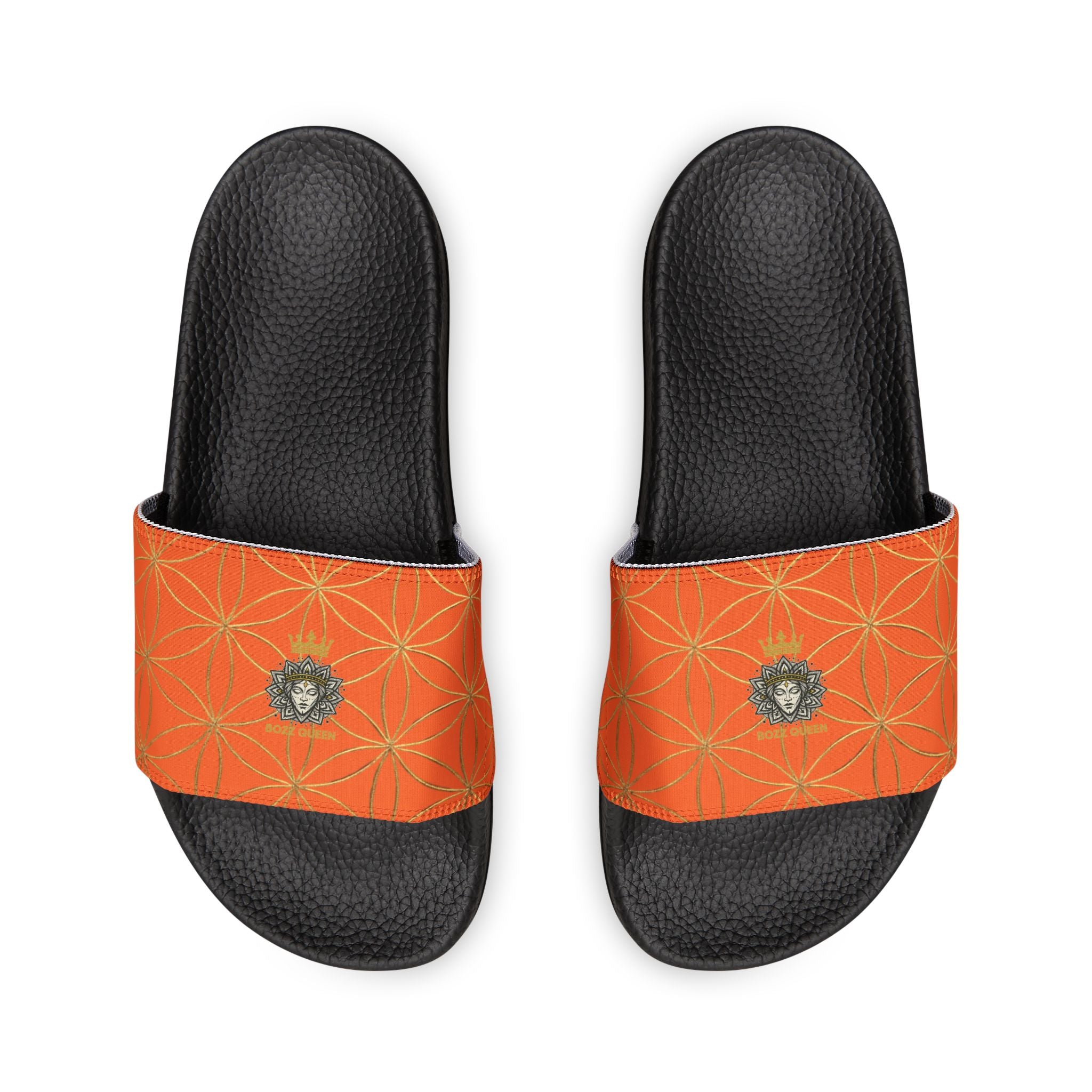 Bozz Queen Orange Flower of Life Women's Sandals - Removable Strap Beach Slides