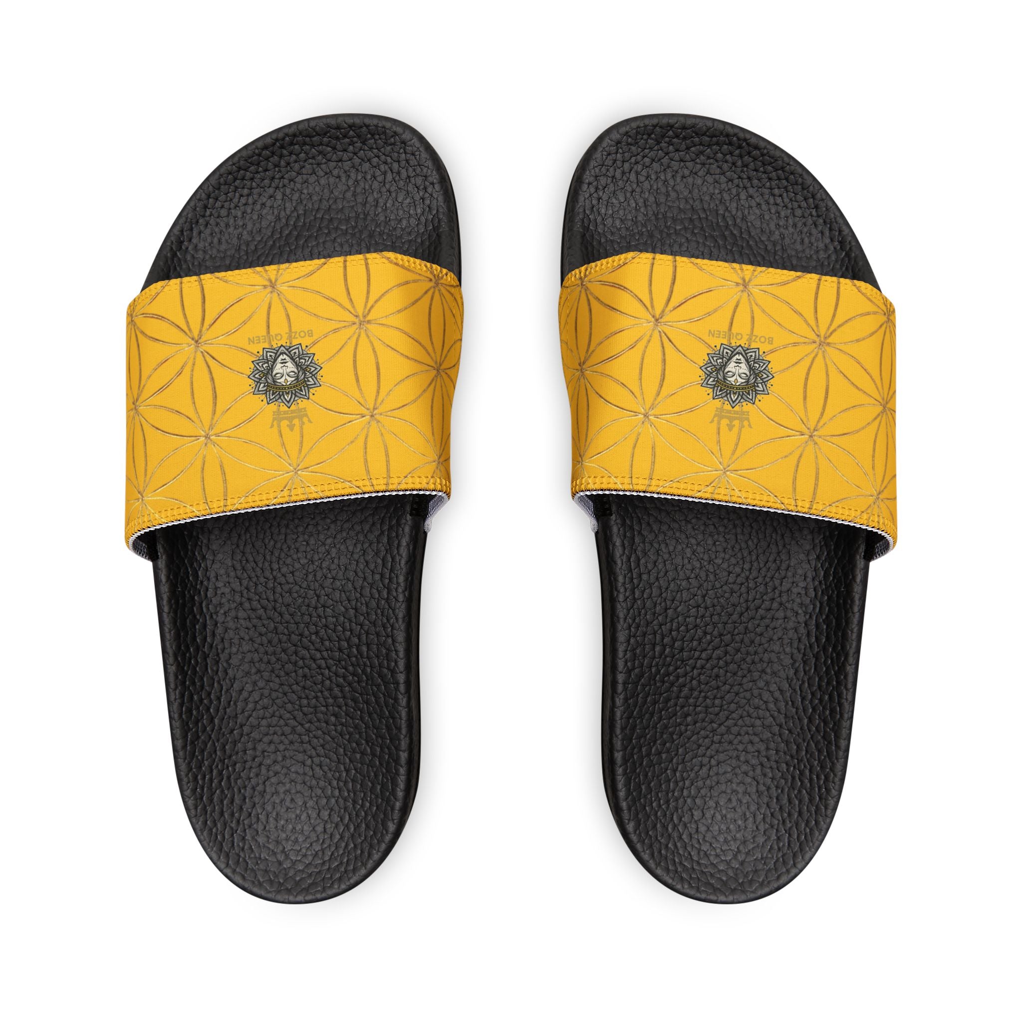 Bozz Queen Yellow Flower of Life Women's Sandals - Removable Strap Beach Slides