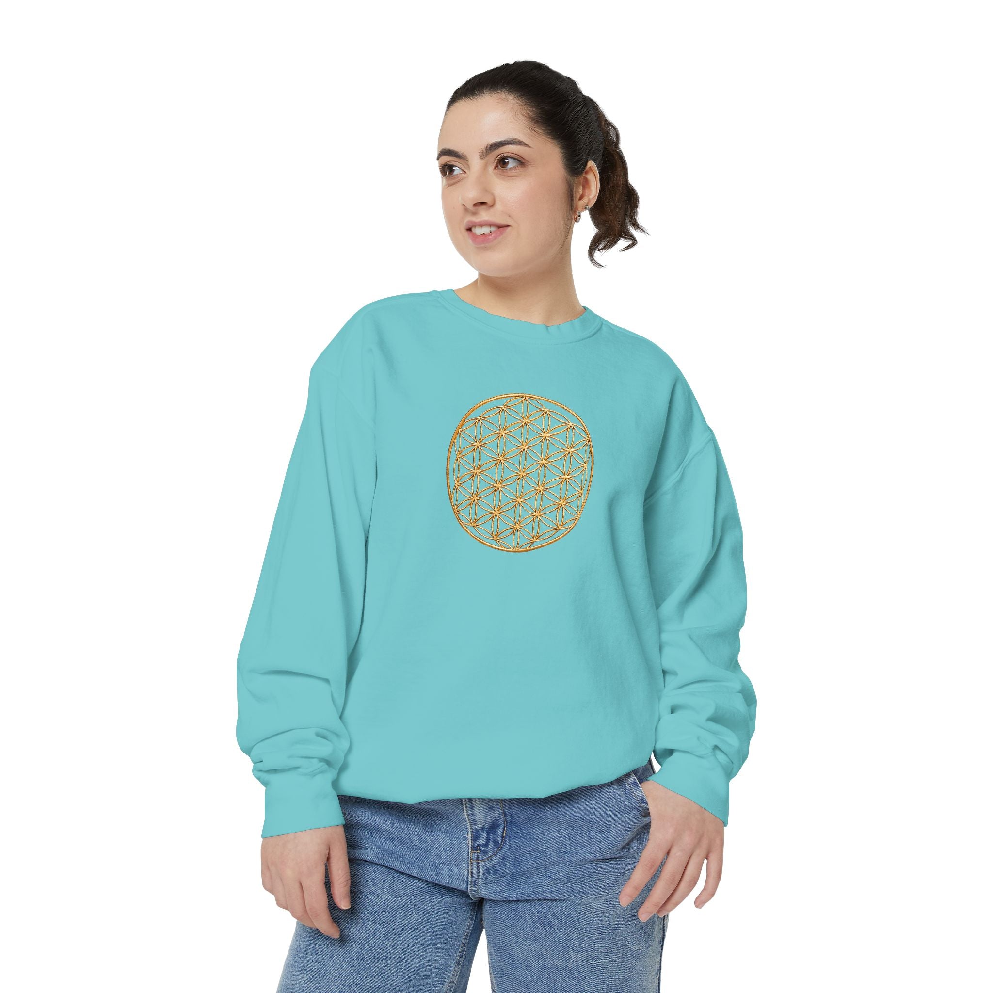 Bozz Queen Women Garment-Dyed Sweatshirt - Flower of Life Design