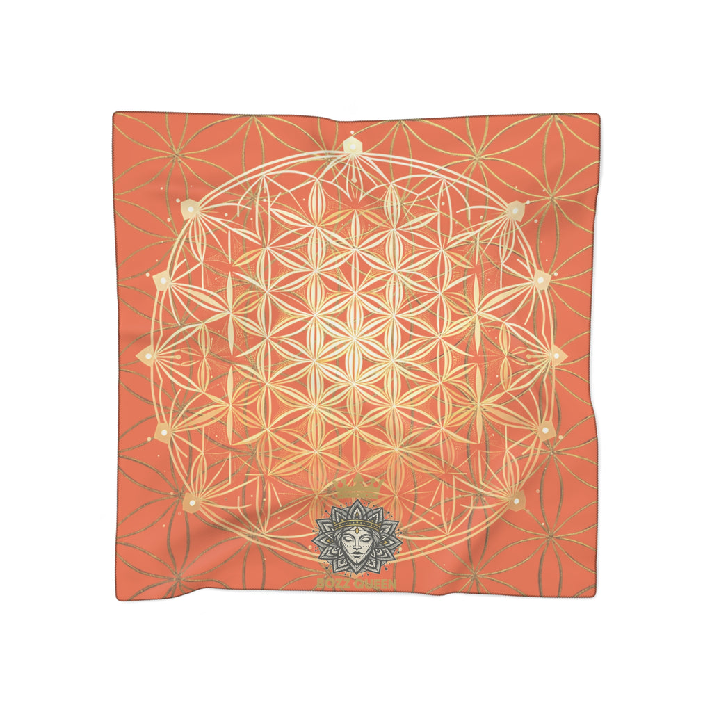 Flower of Life Orange Poly Scarf for Spiritual Healing and Style