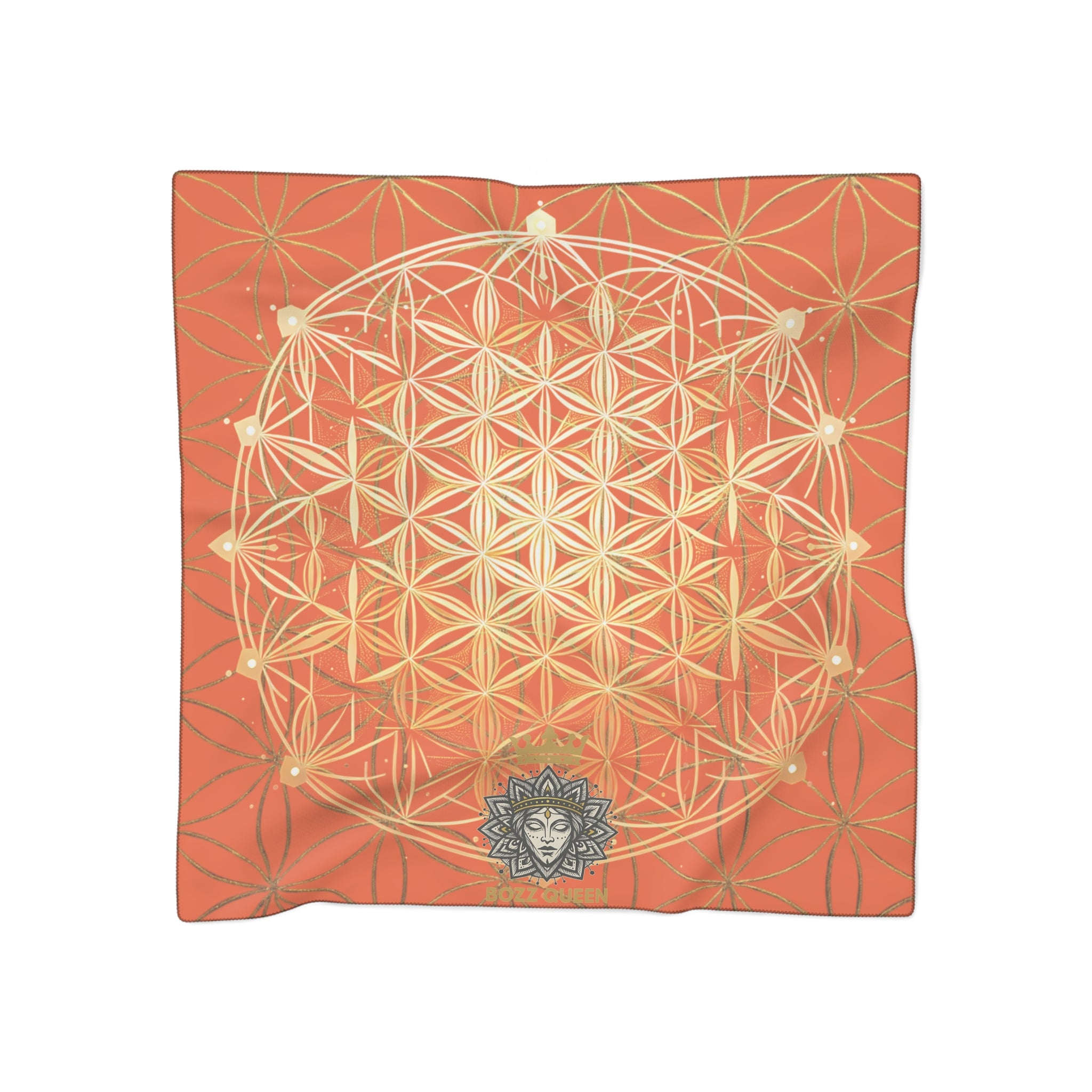 Flower of Life Orange Poly Scarf for Spiritual Healing and Style