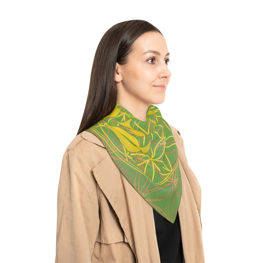 Bozz Queen Green Poly Scarf - Vibrant Flower of Life Design for Stylish Women