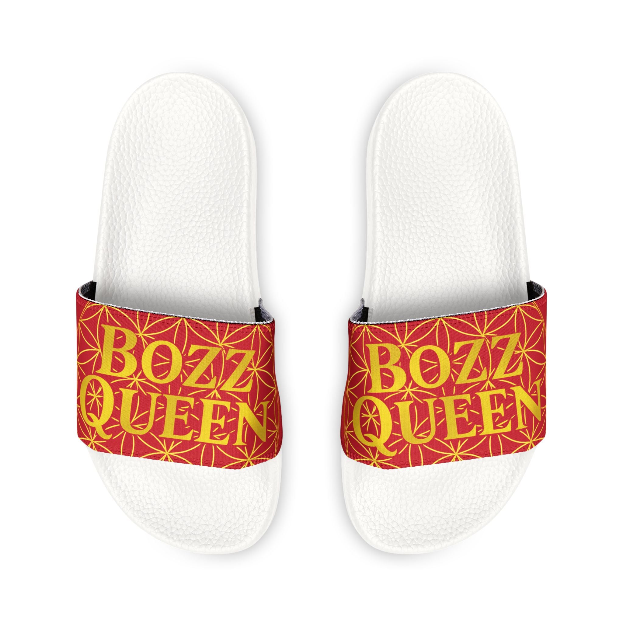 Bozz Queen Dark Red & Gold Flower of Life Women's Sandals - Removable Strap Beach Slides