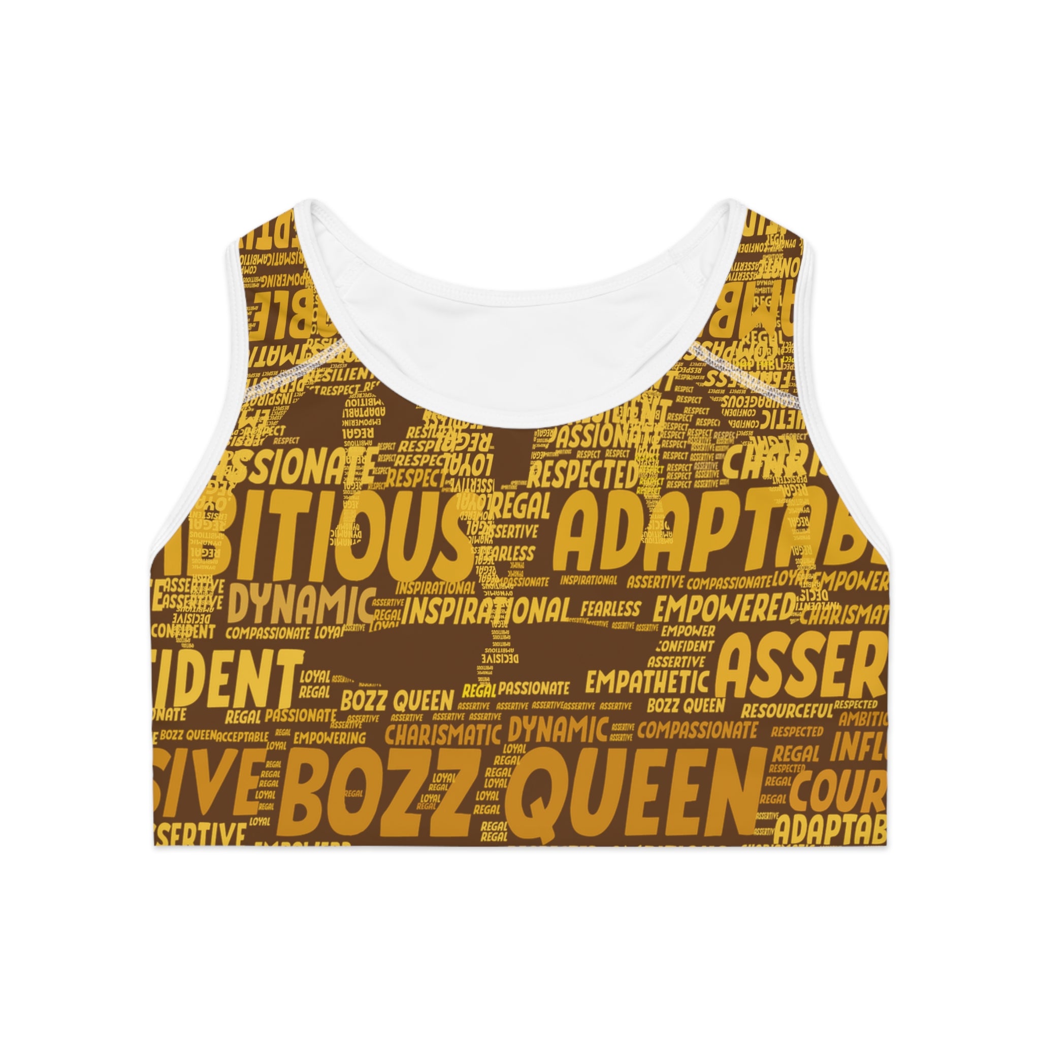 Empowered Words Sports Bra - Bozz Queen Origin Collection | Brown & Yellow