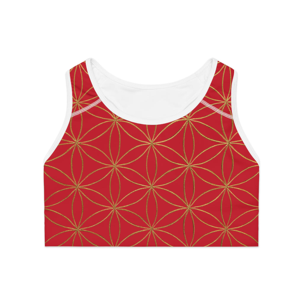 Bozz Queen Dark Red & Gold Flower of Life Sports Bra - Yoga Workout Top
