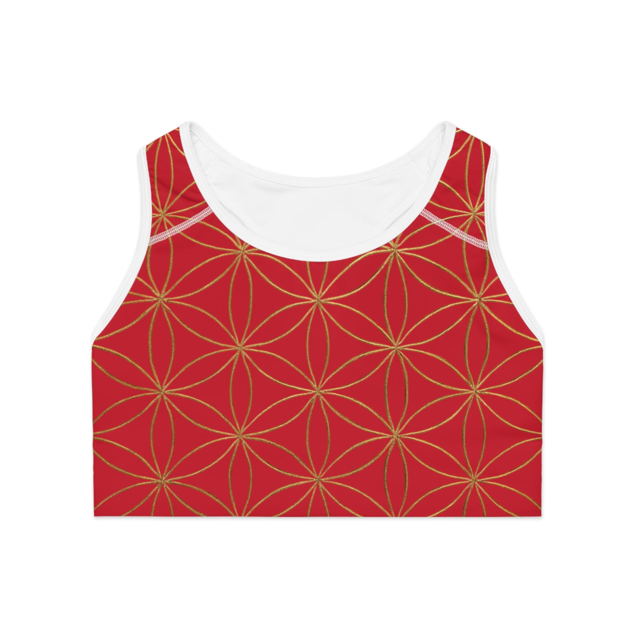 Bozz Queen Dark Red & Gold Flower of Life Sports Bra - Yoga Workout Top
