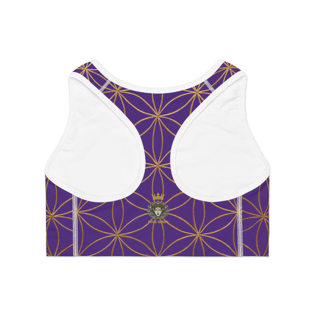Bozz Queen Purple & Gold Flower of Life Sports Bra - Yoga Workout Top