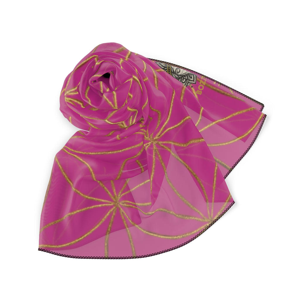 Bozz Queen Flower of Life Scarf - Pink & Gold Elegant Lightweight Poly Scarf
