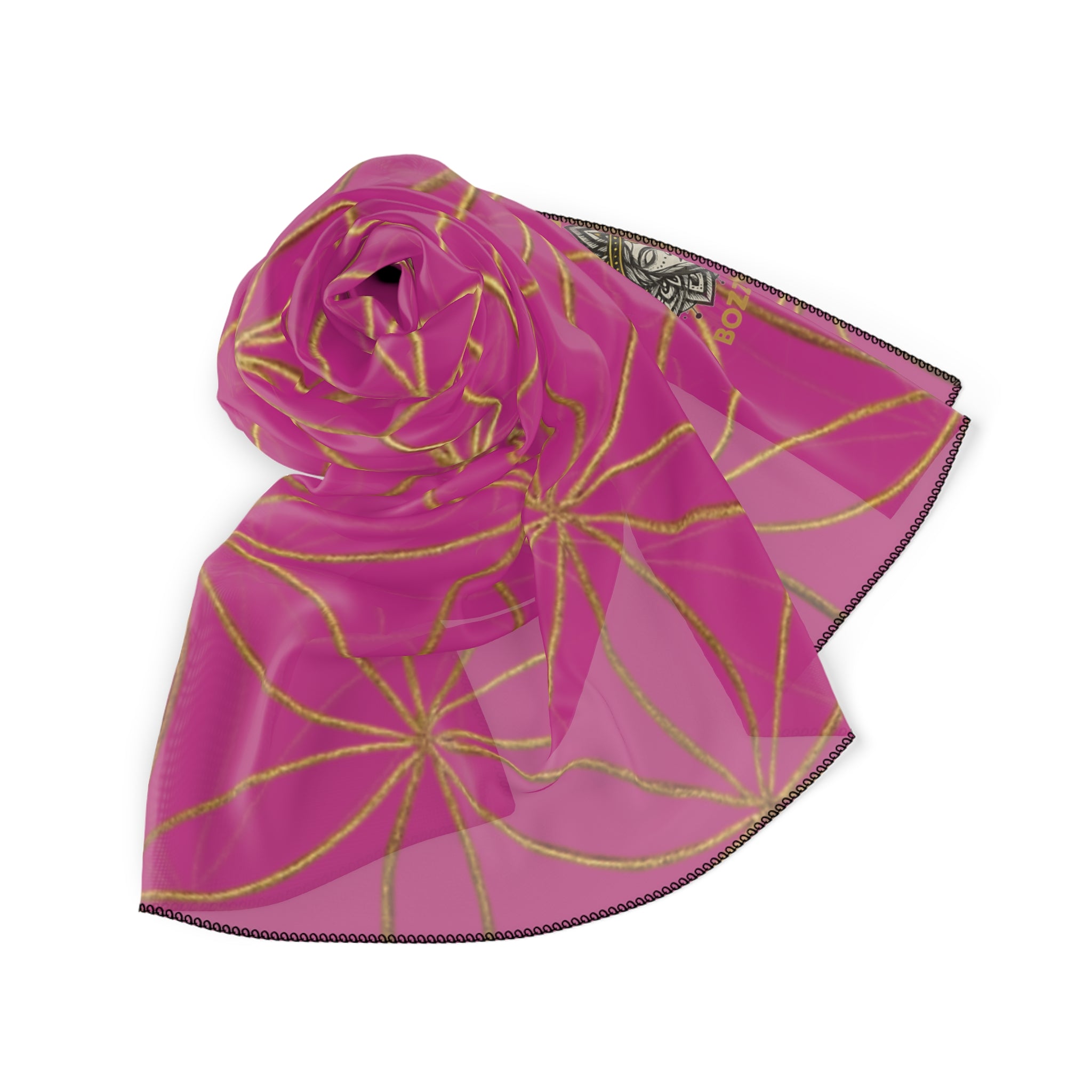 Bozz Queen Flower of Life Scarf - Pink & Gold Elegant Lightweight Poly Scarf