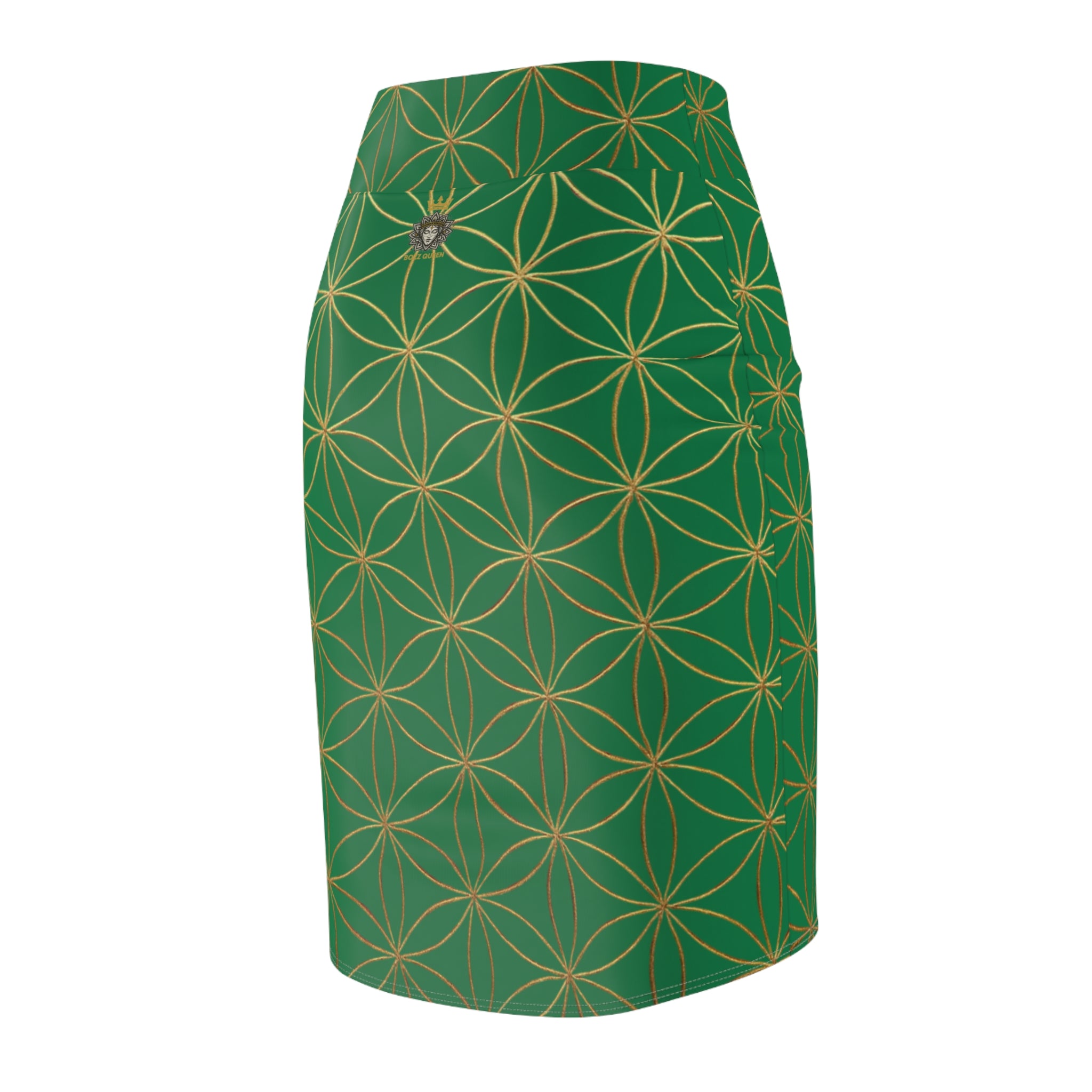 Dark Green Flower of Life Pencil Skirt - Women's Chic Office & Date Night Skirt