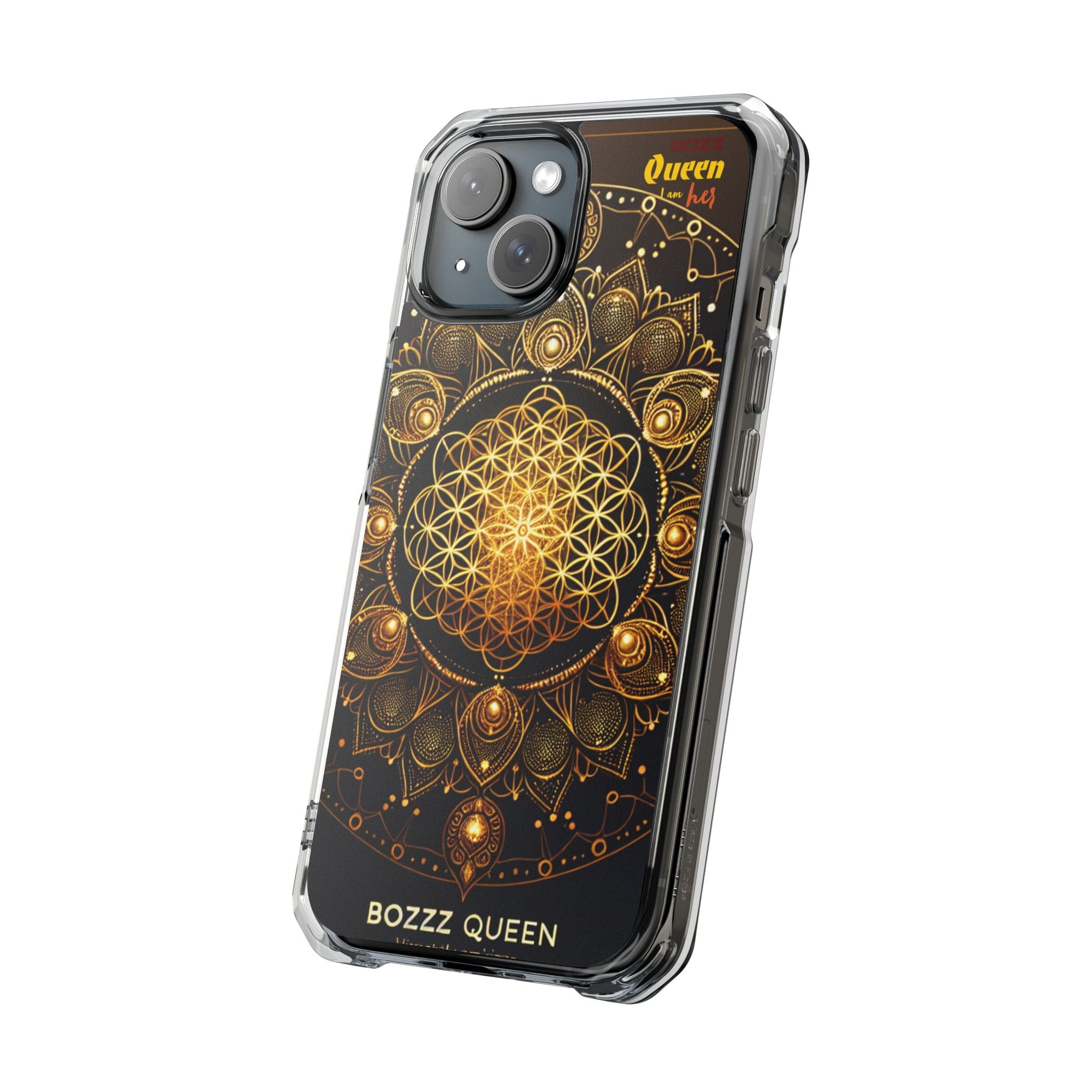Magnetic Phone Case with Spiritual Mandala Design, Bozz Queen, Durable Clear Impact Case, Unique Gift for Spiritual Seekers, Phone Accessory