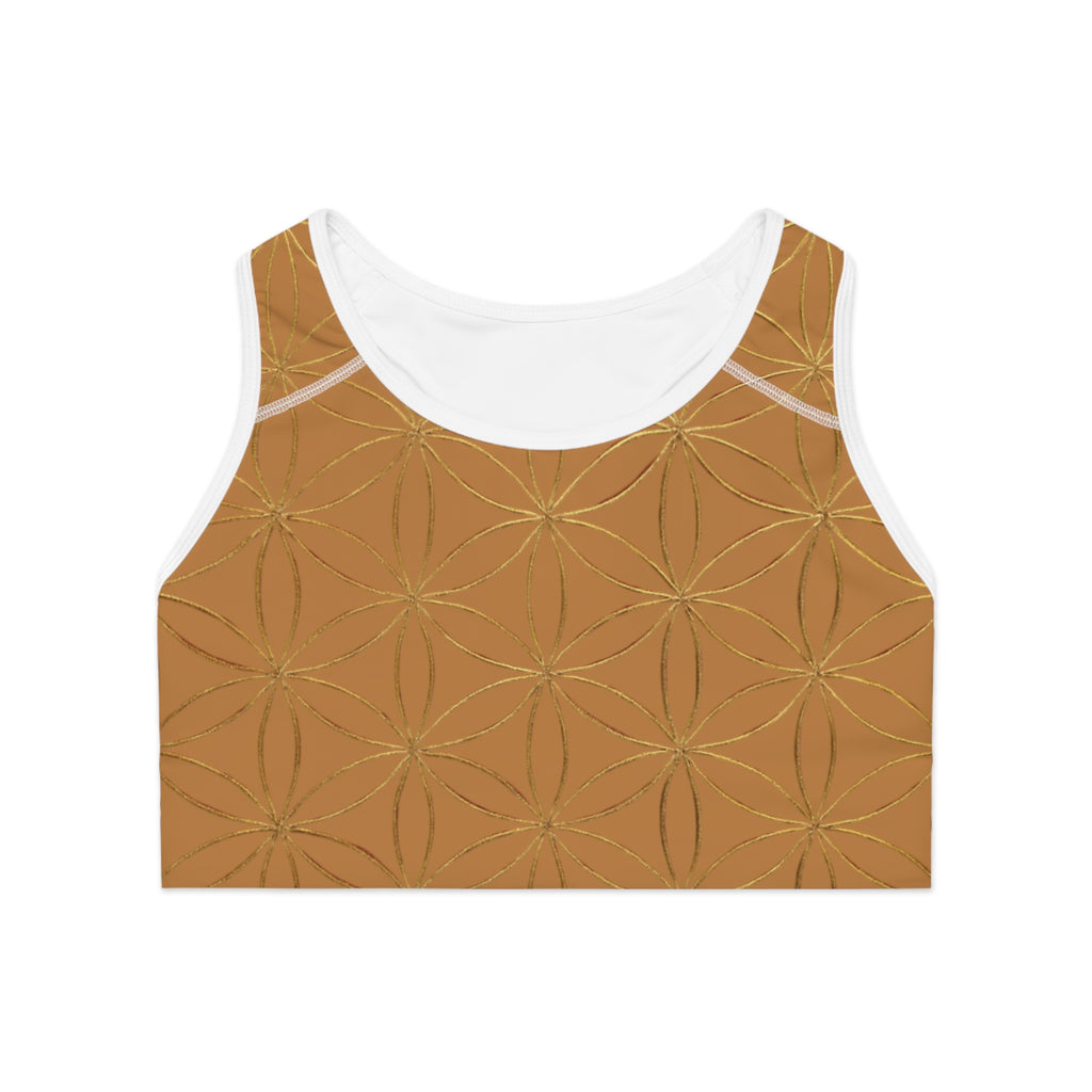 Bozz Queen Light Brown & Gold Flower of Life Sports Bra - Yoga Workout Top