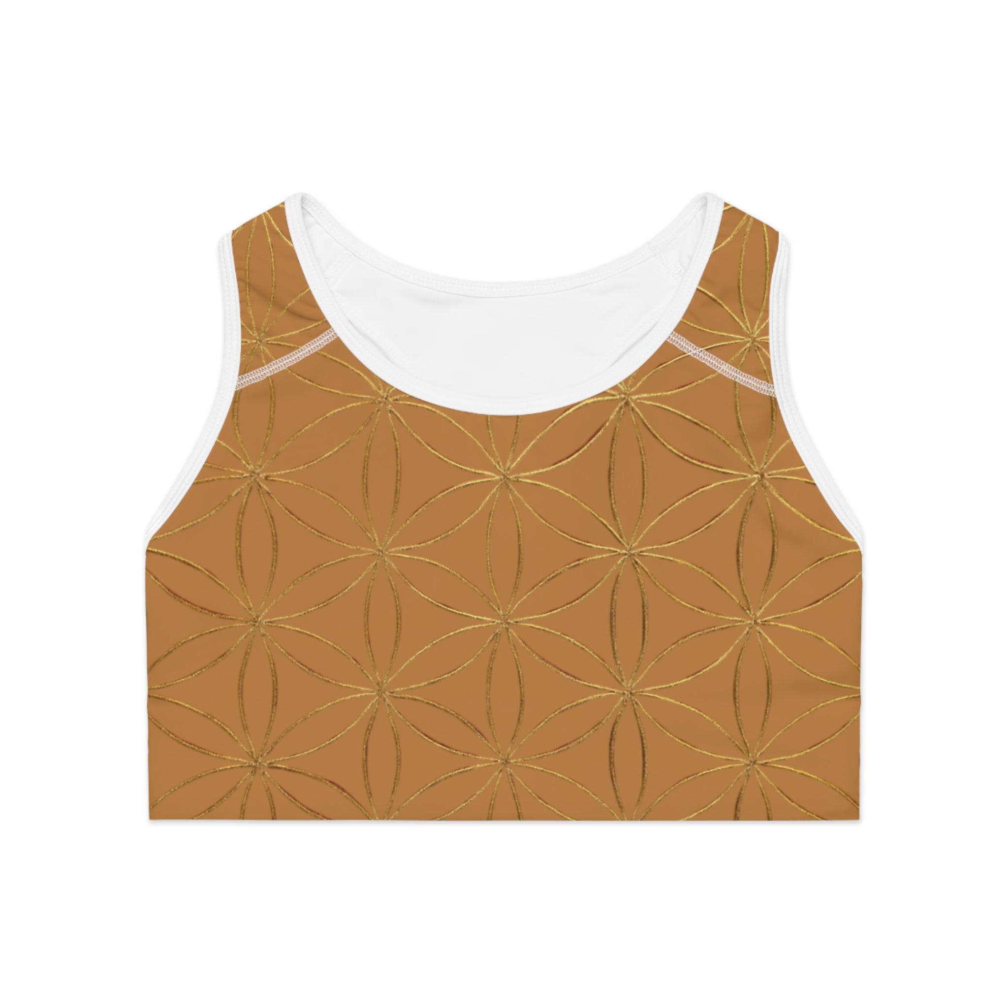 Bozz Queen Light Brown & Gold Flower of Life Sports Bra - Yoga Workout Top